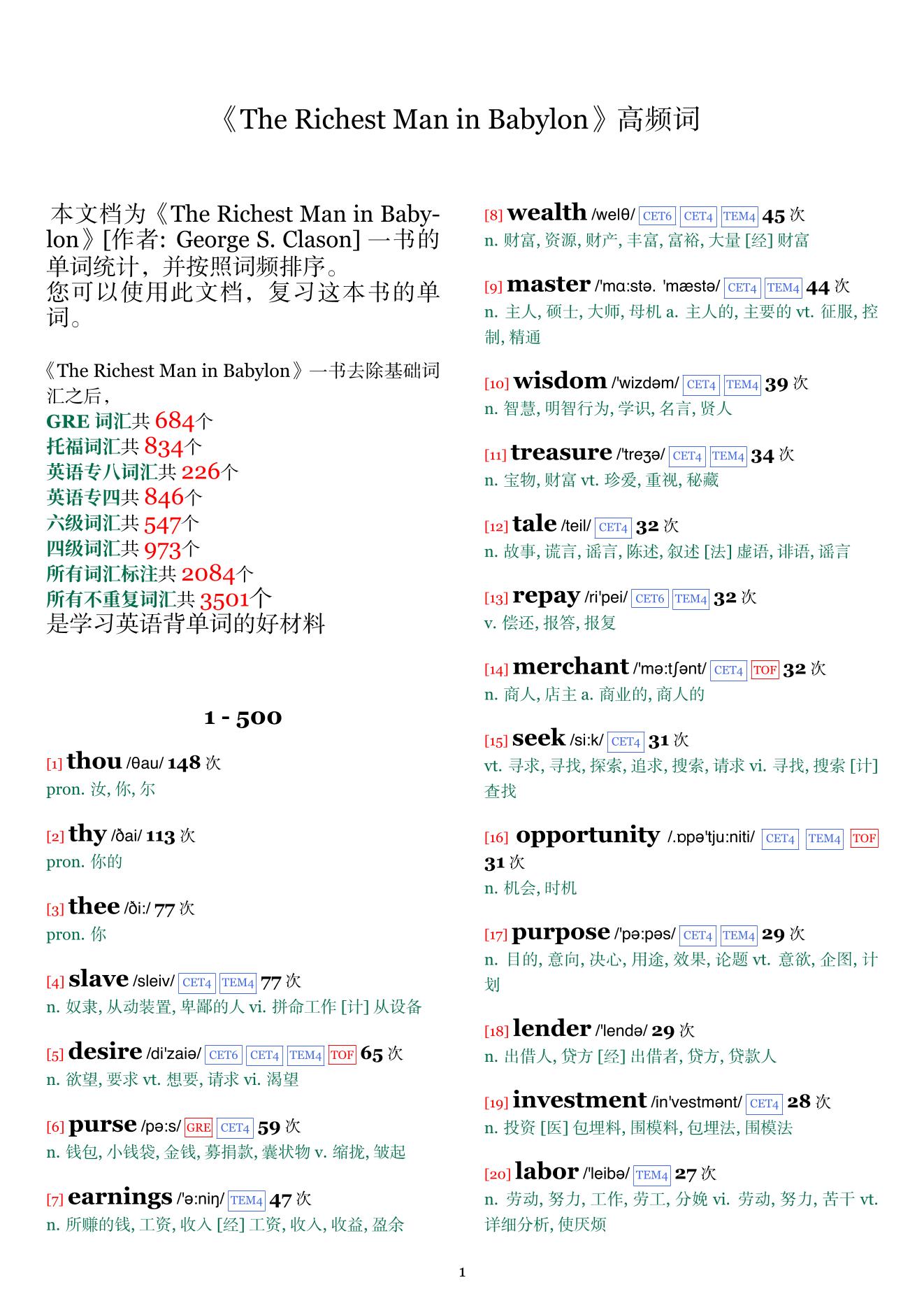 The Richest Man in Babylon词频统计