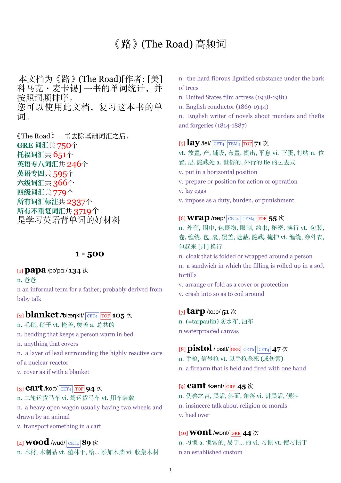 The Road词频统计