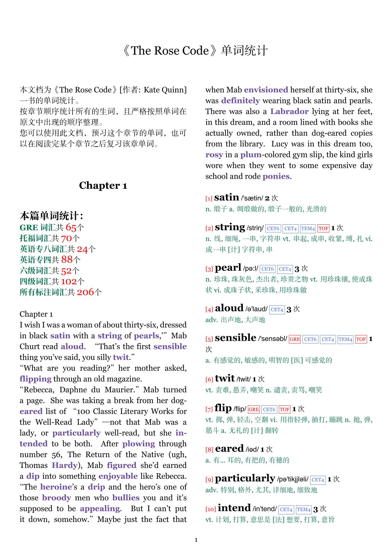 The Rose Code章节单词统计
