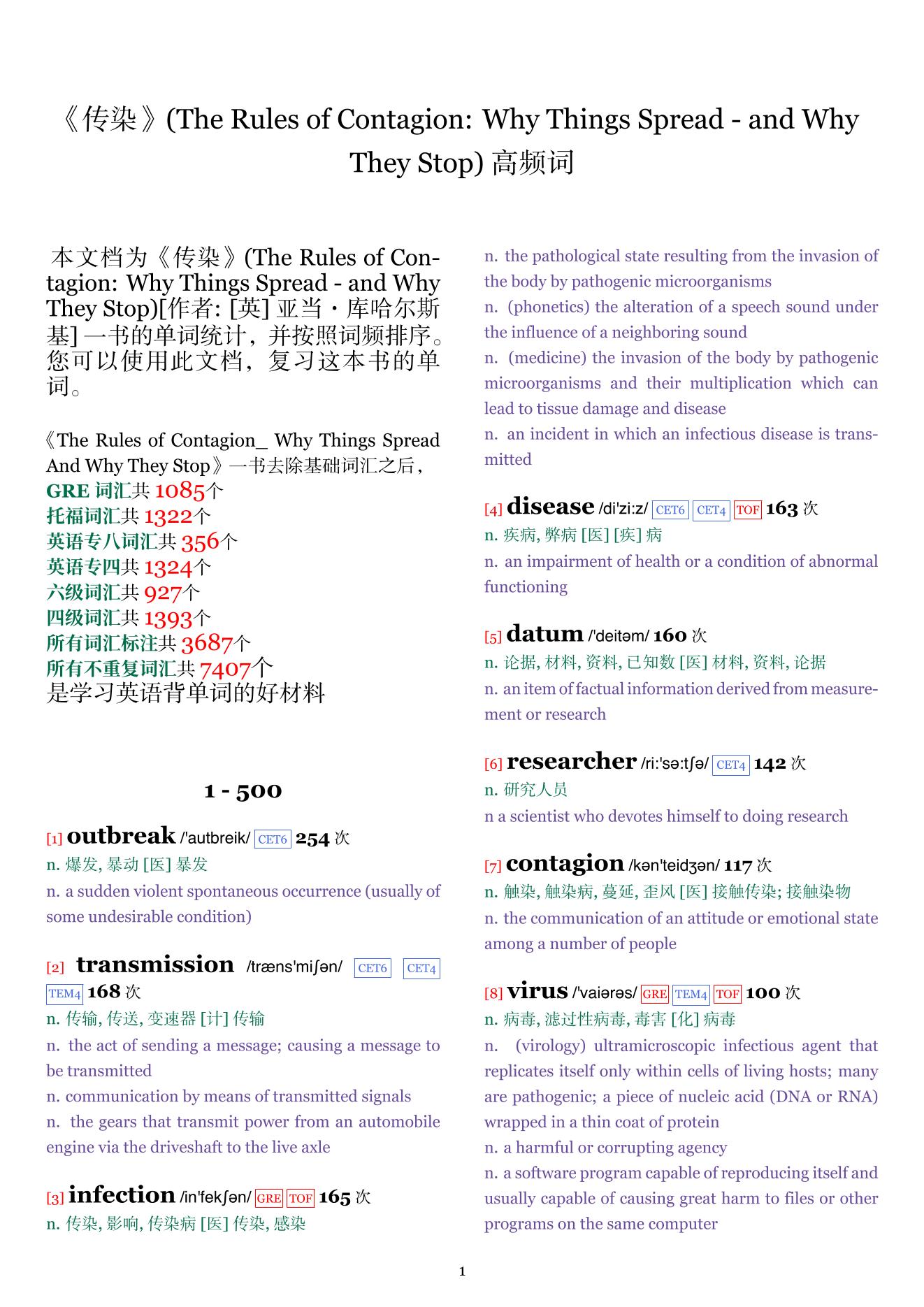 The Rules of Contagion: Why Things Spread - and Why They Stop词频统计