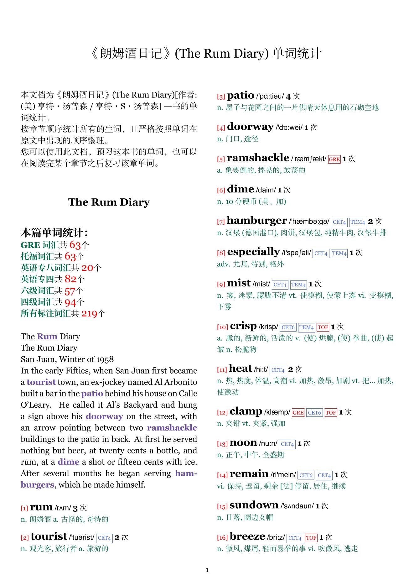 The Rum Diary章节单词统计