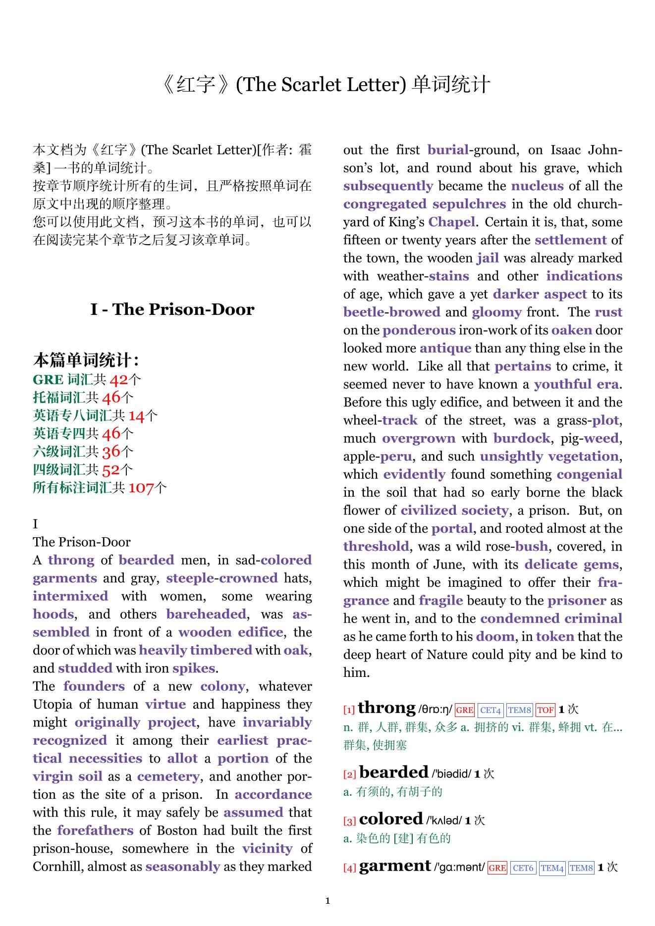 The Scarlet Letter章节单词统计