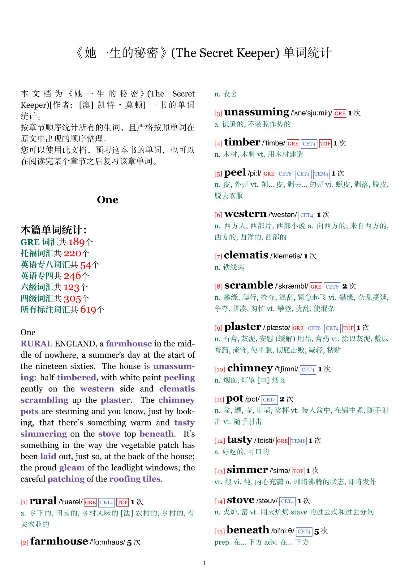 The Secret Keeper章节单词统计