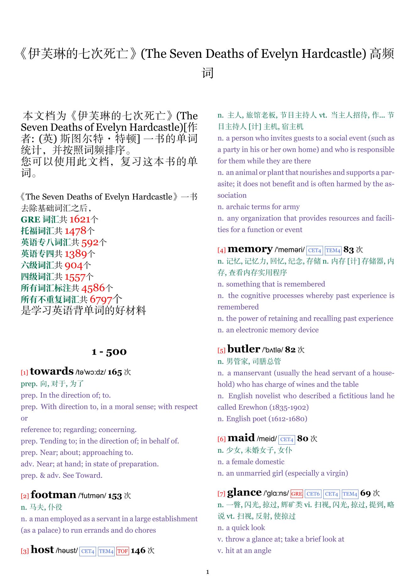The Seven Deaths of Evelyn Hardcastle词频统计