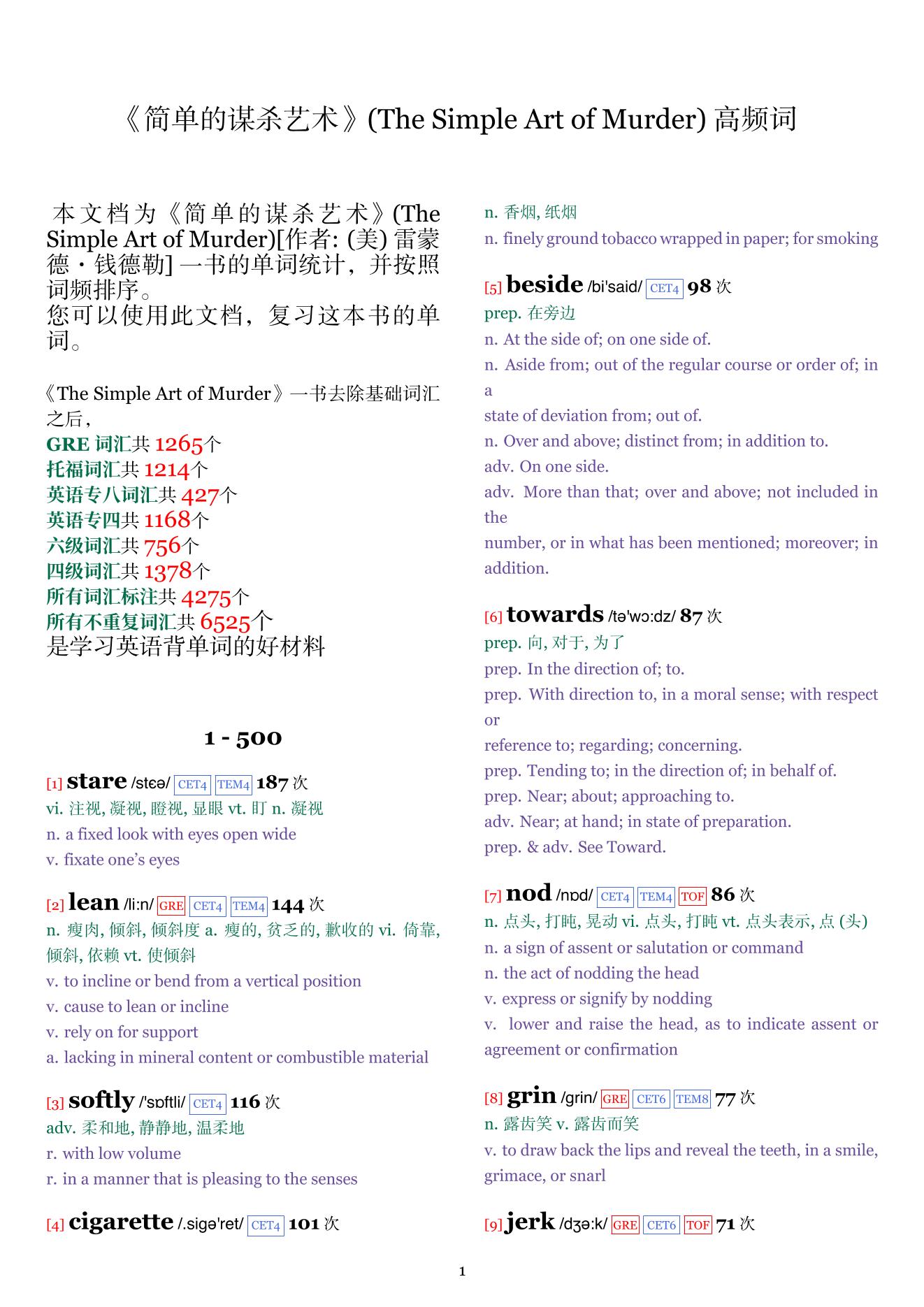 The Simple Art of Murder词频统计
