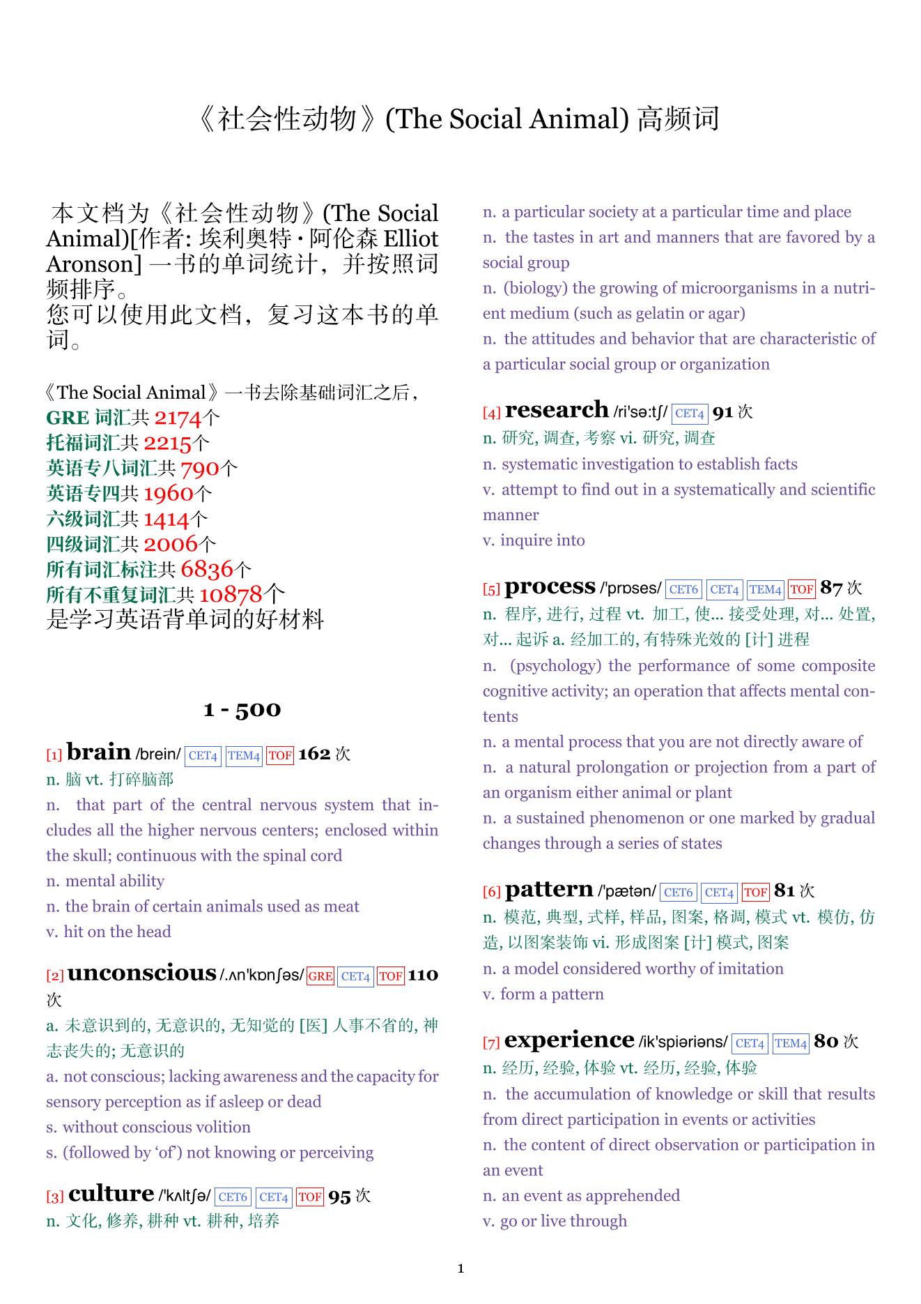The Social Animal词频统计