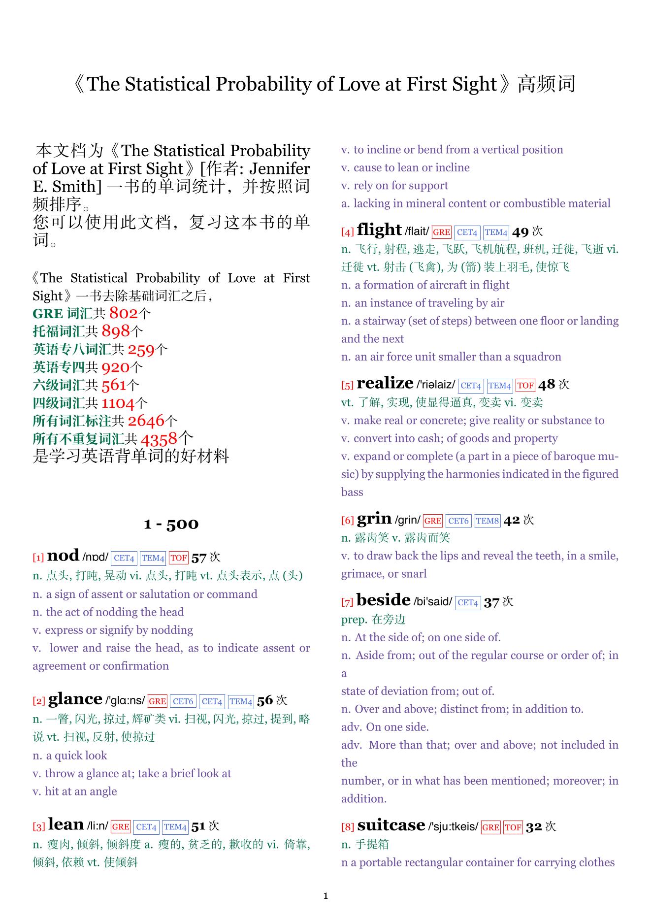 The Statistical Probability of Love at First Sight词频统计