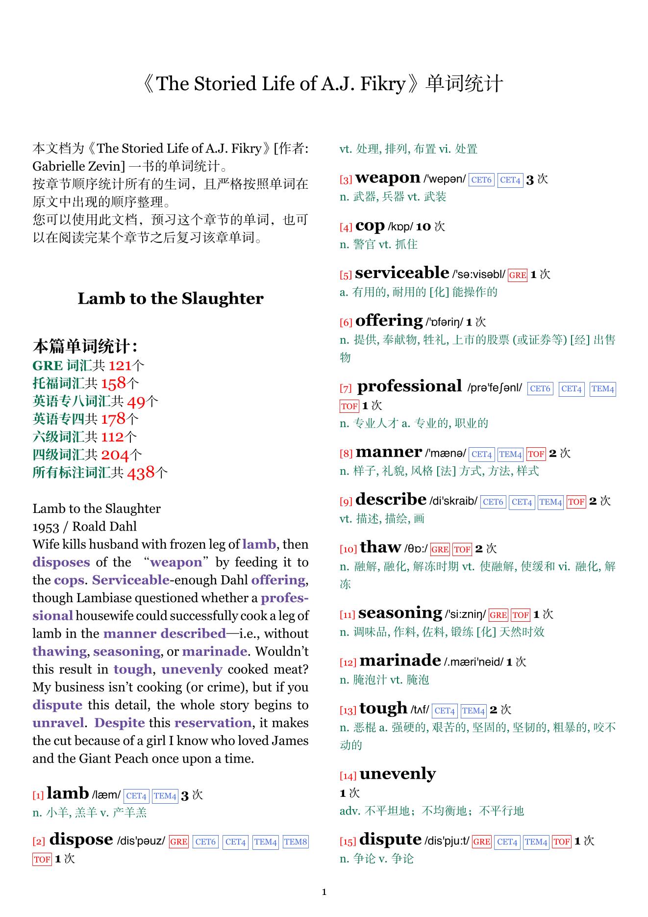 The Storied Life of A.J. Fikry章节单词统计