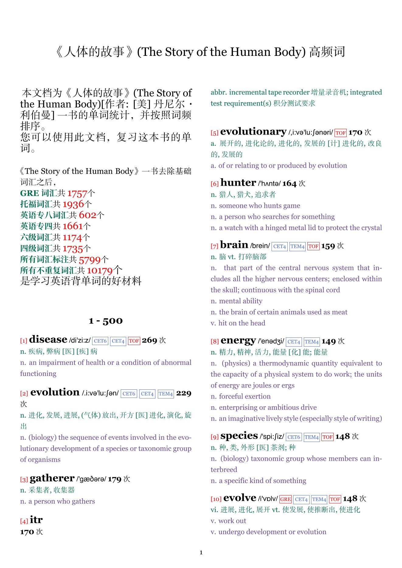 The Story of the Human Body词频统计