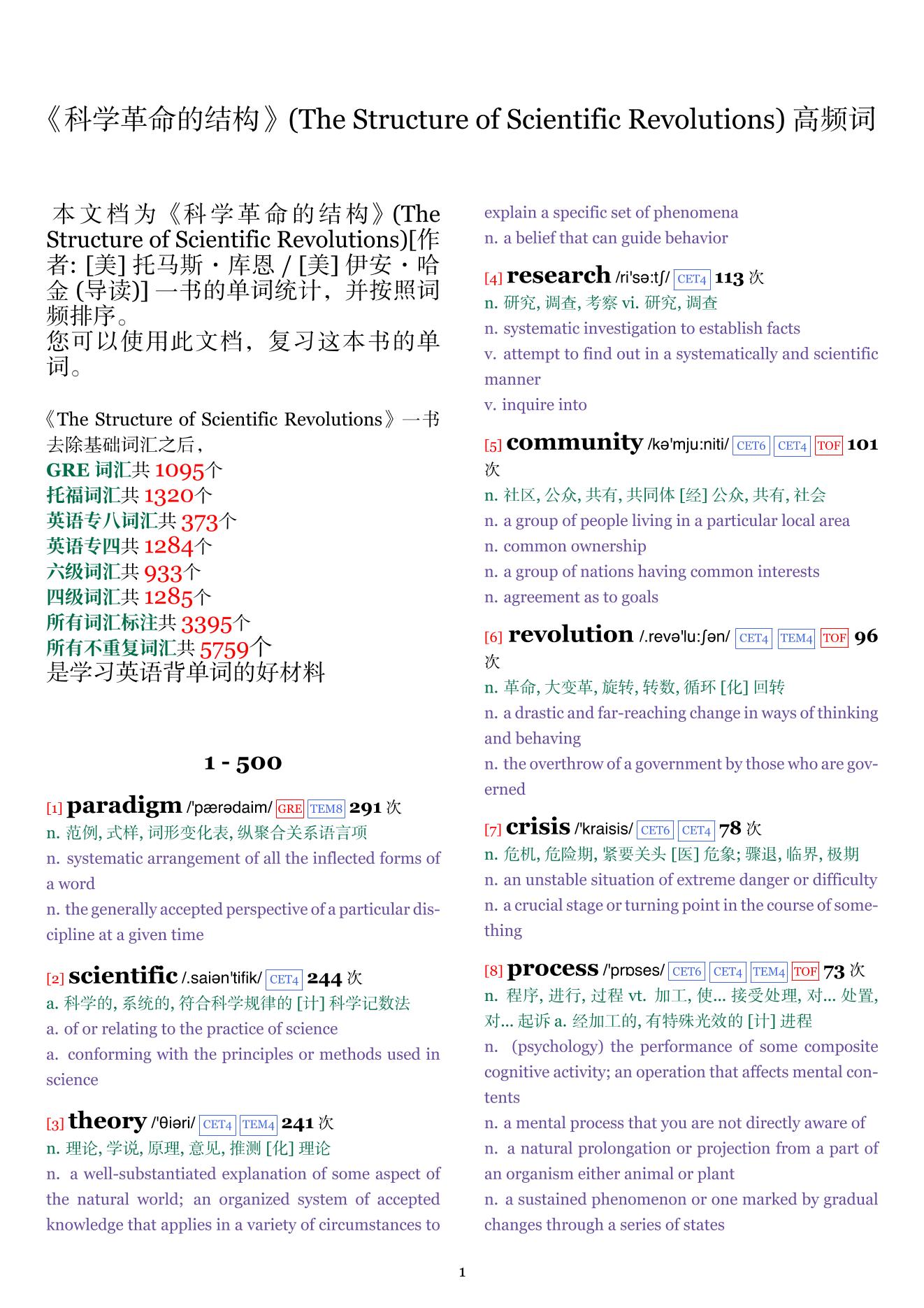 The Structure of Scientific Revolutions词频统计