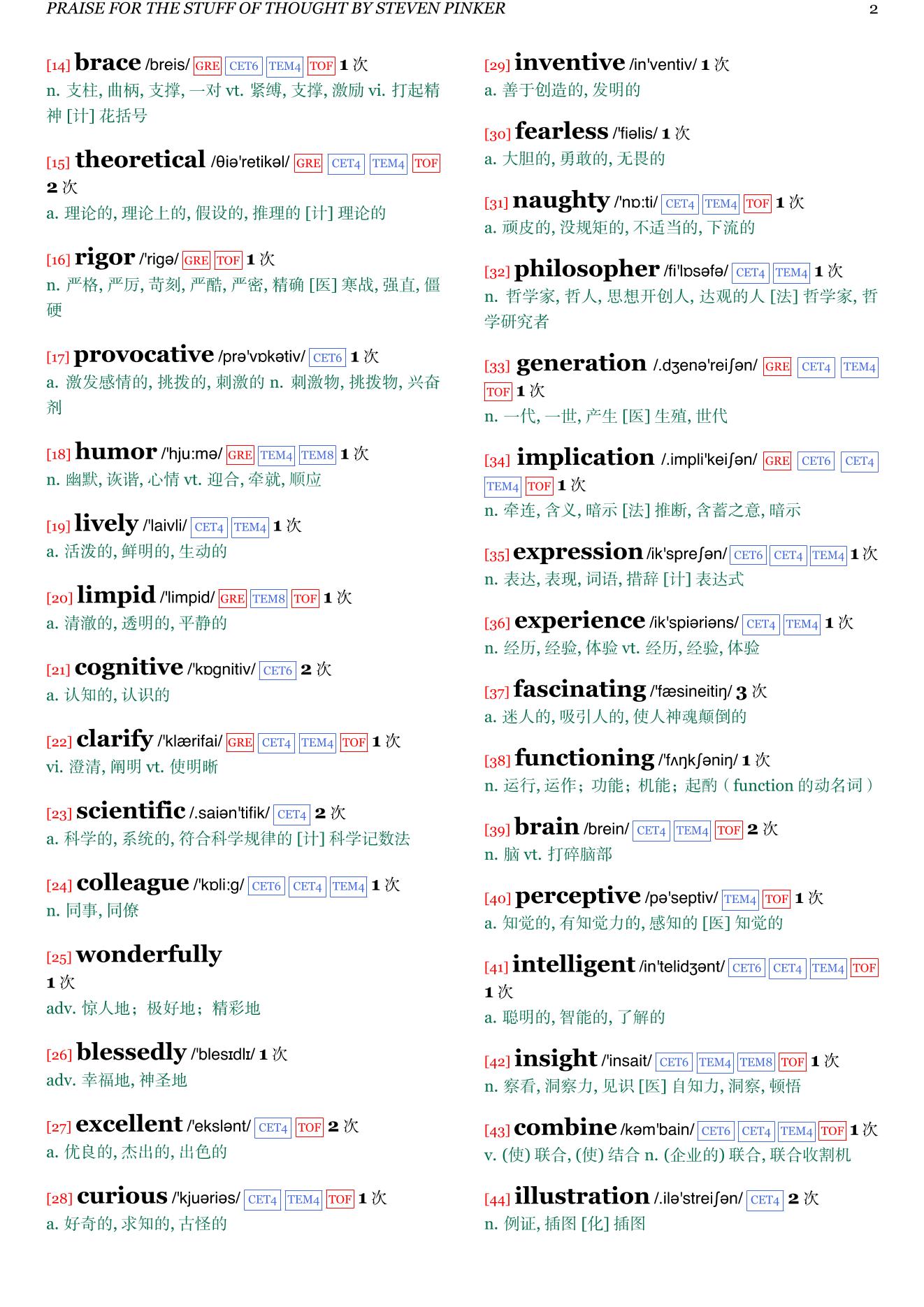The Stuff of Thought: Language as a Window into Human Nature章节单词统计