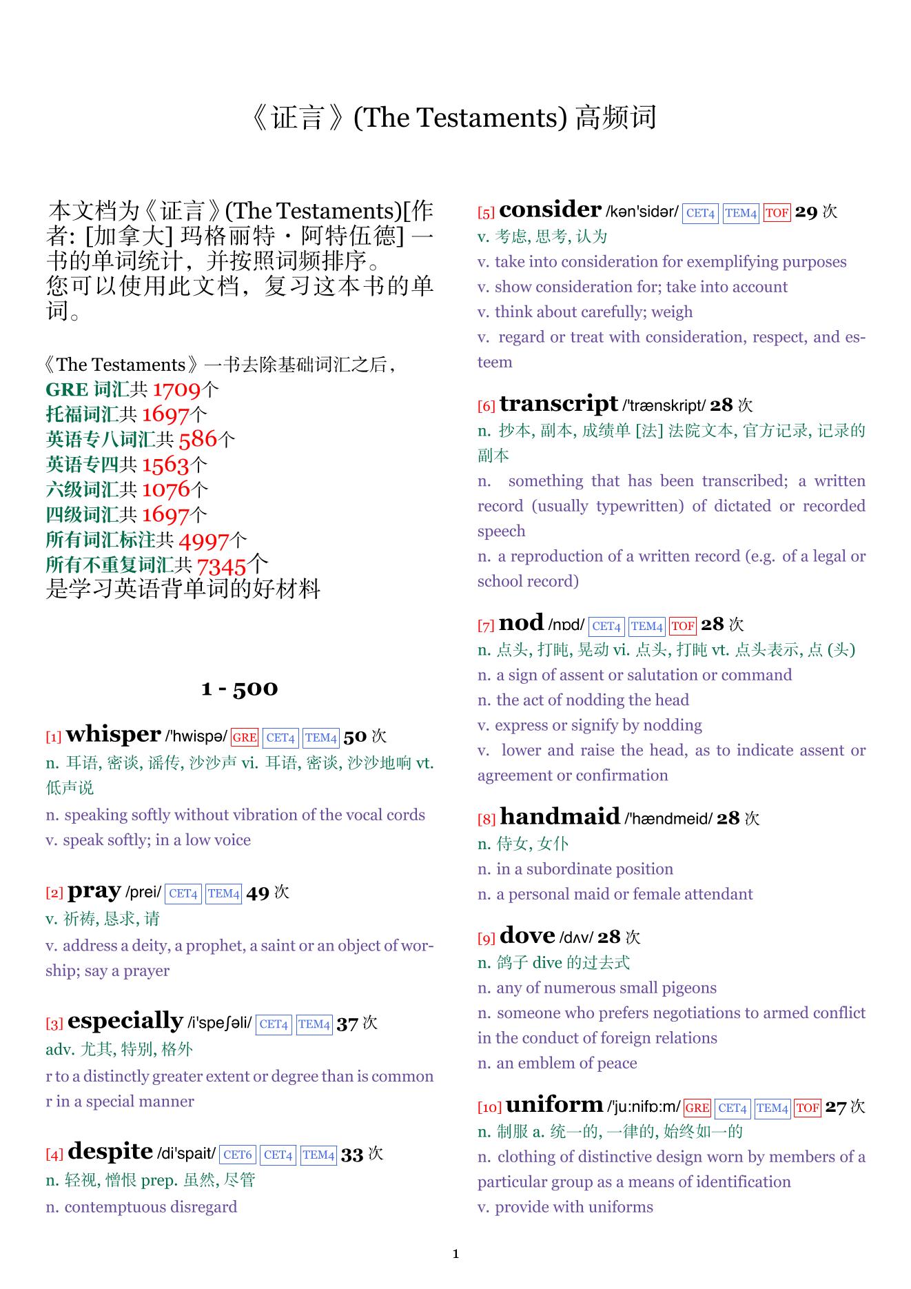 The Testaments词频统计