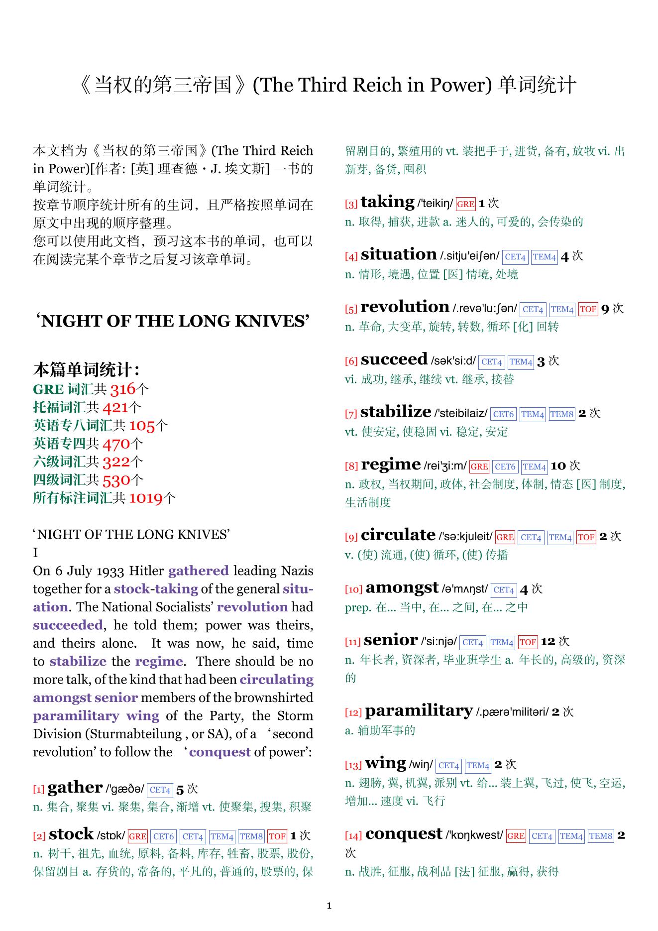 The Third Reich in Power章节单词统计