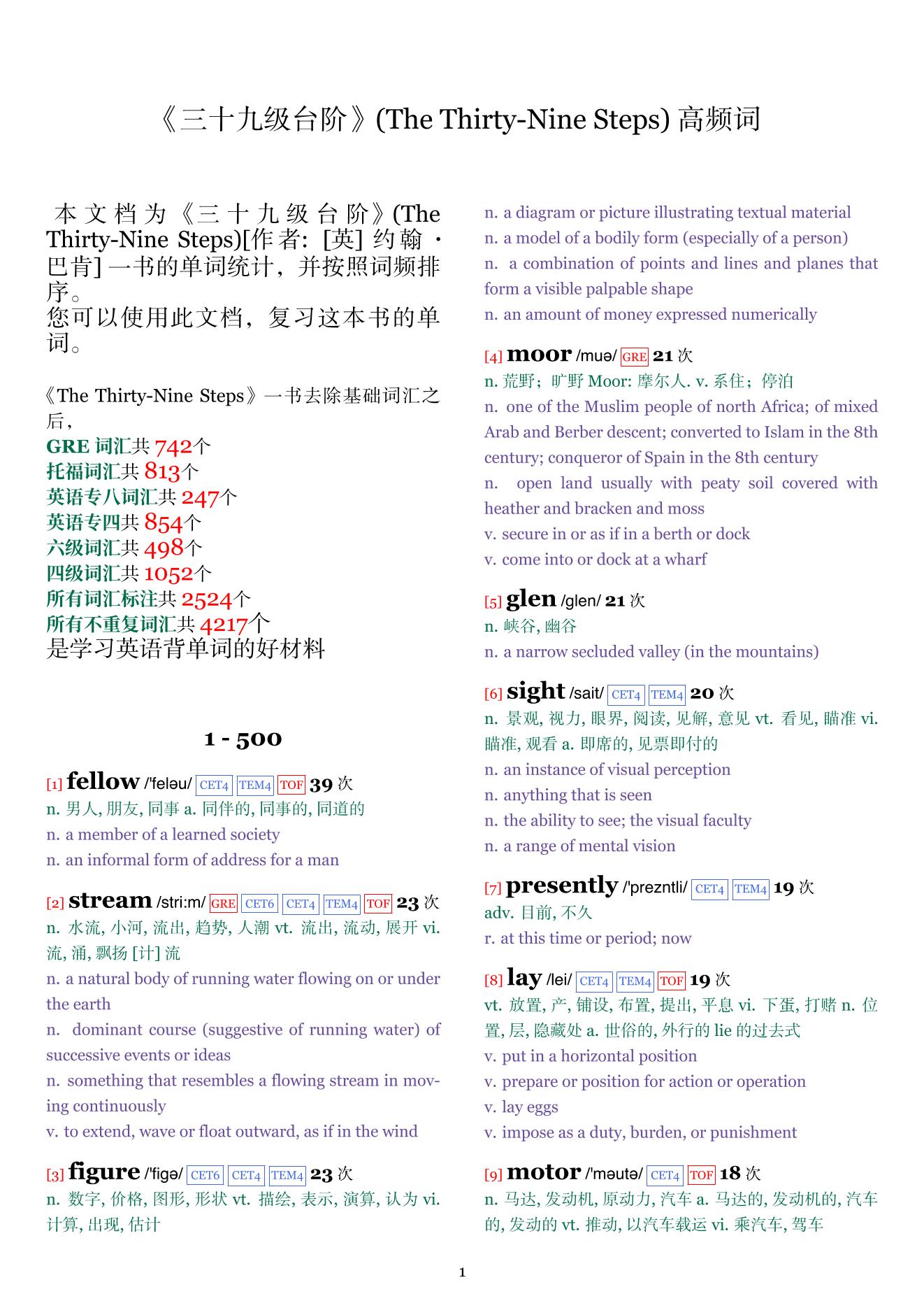 The Thirty-Nine Steps词频统计