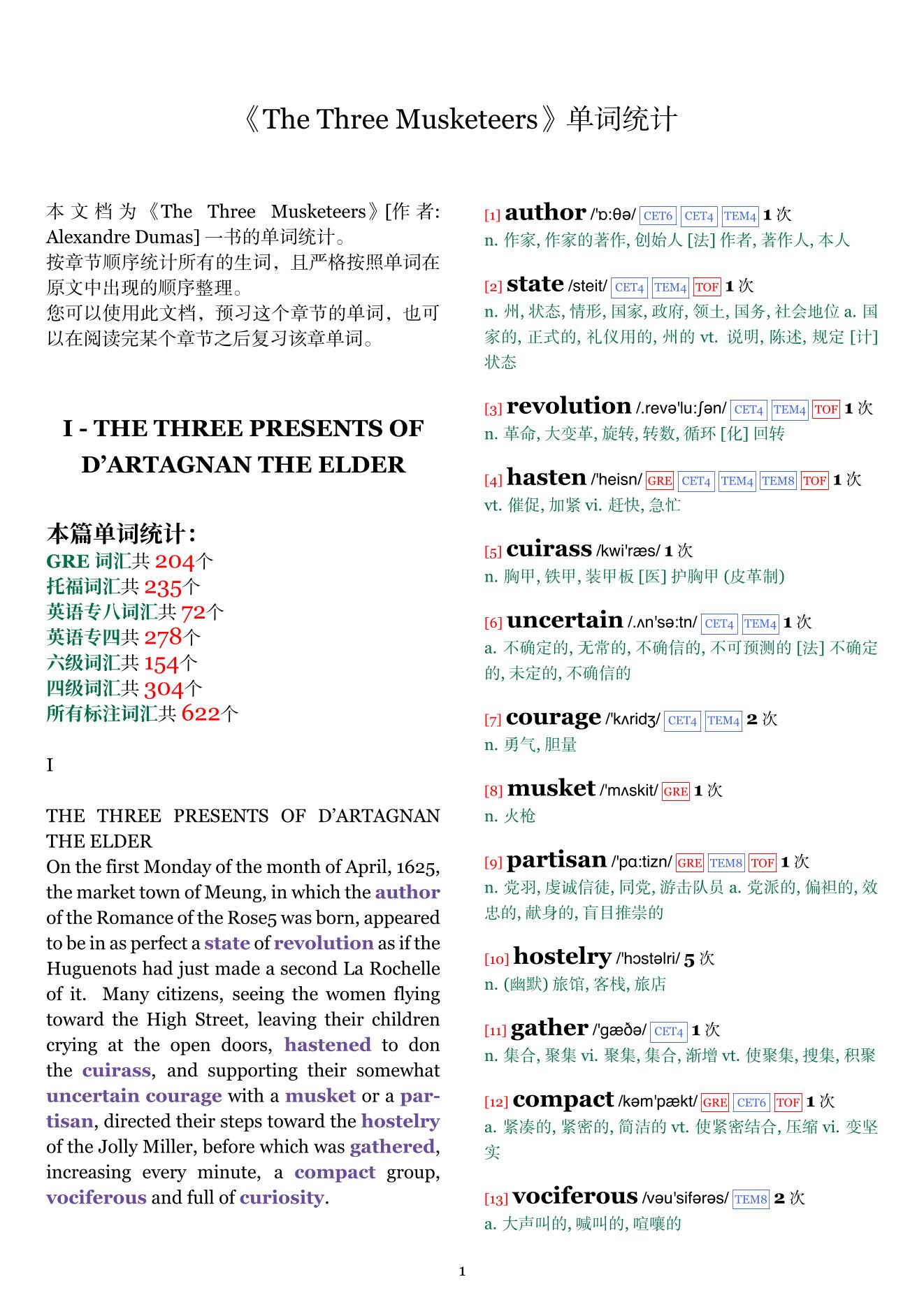 The Three Musketeers章节单词统计