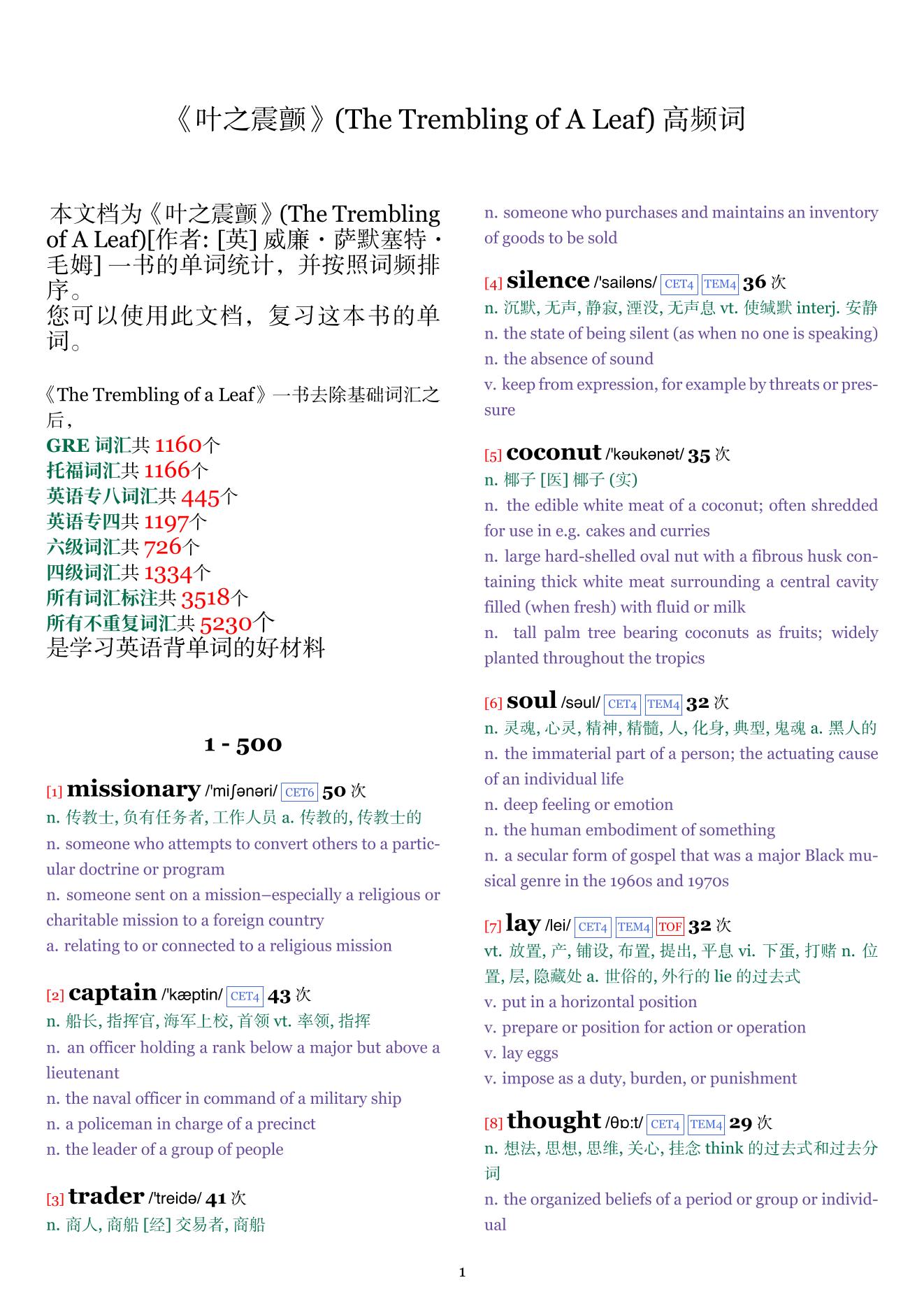 The Trembling of A Leaf词频统计