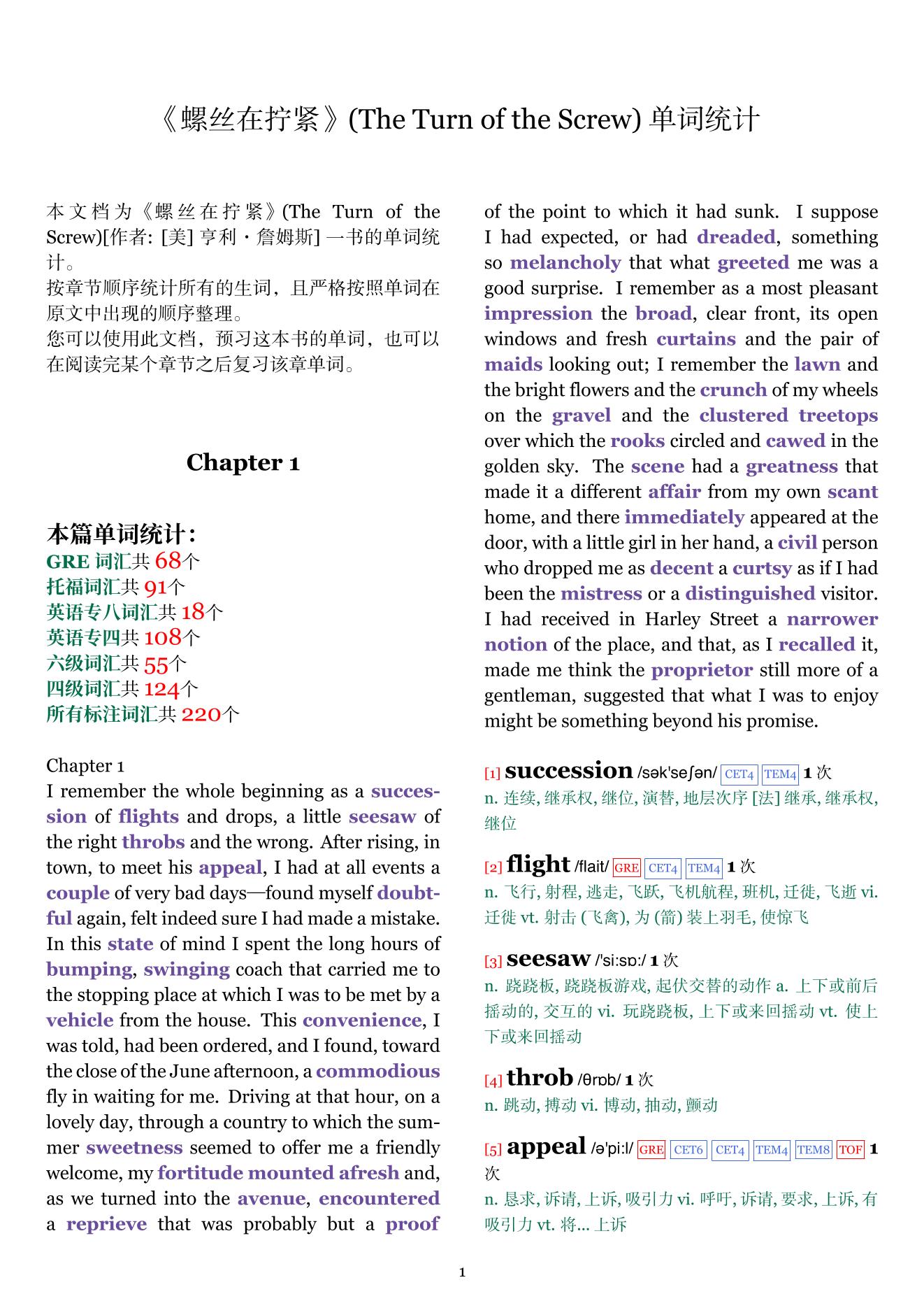 The Turn of the Screw章节单词统计
