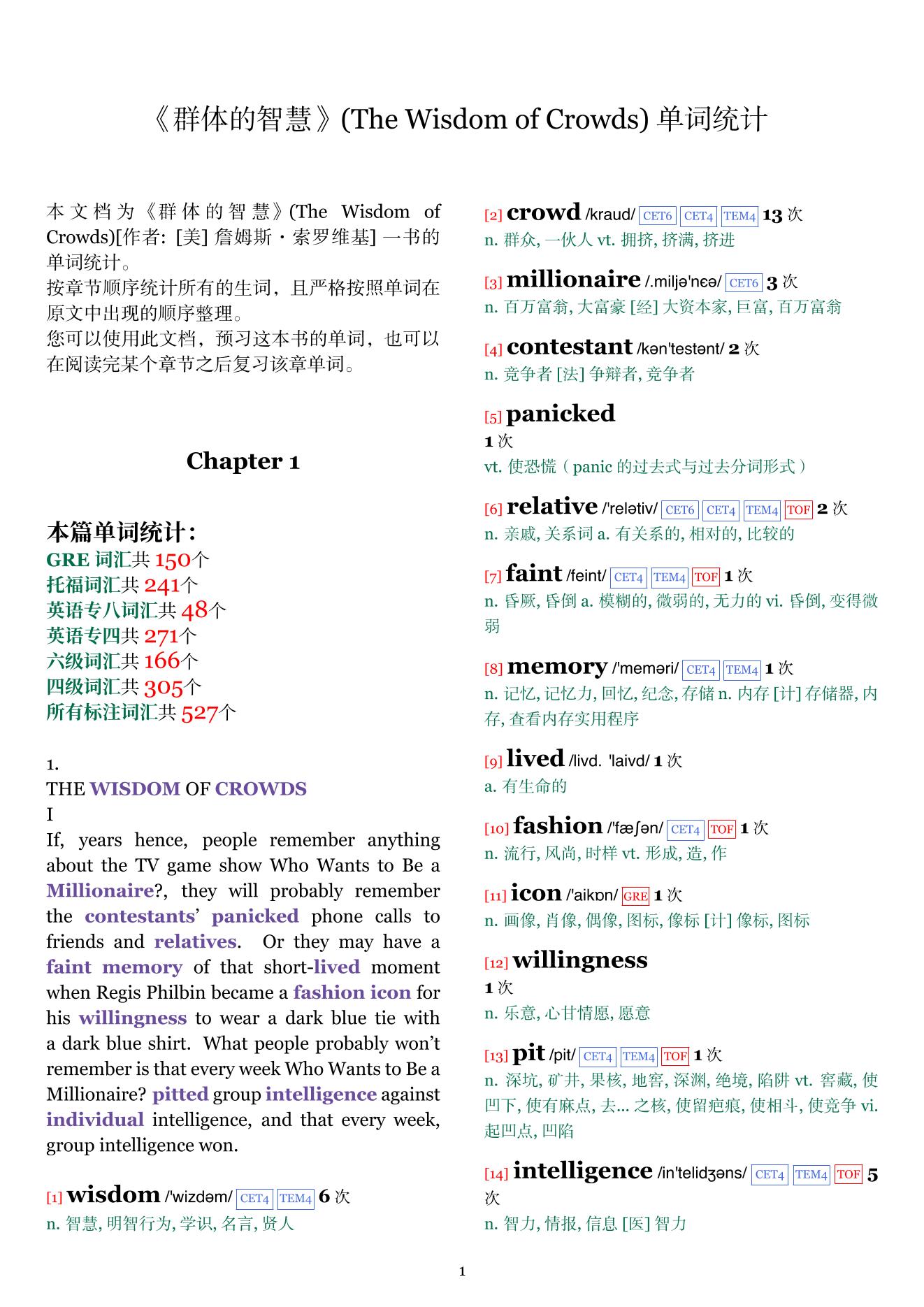 The Wisdom of Crowds章节单词统计