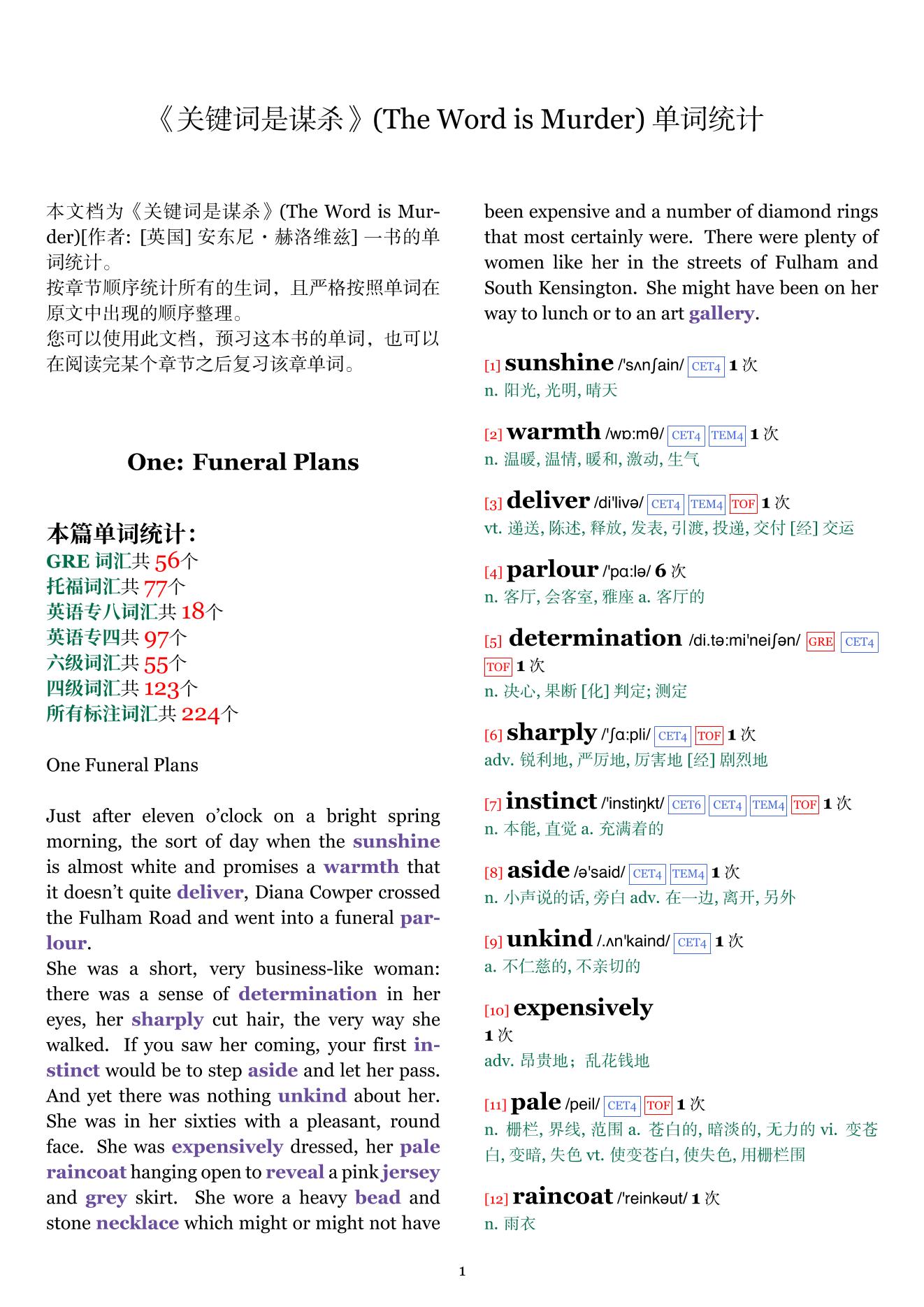 The Word is Murder章节单词统计