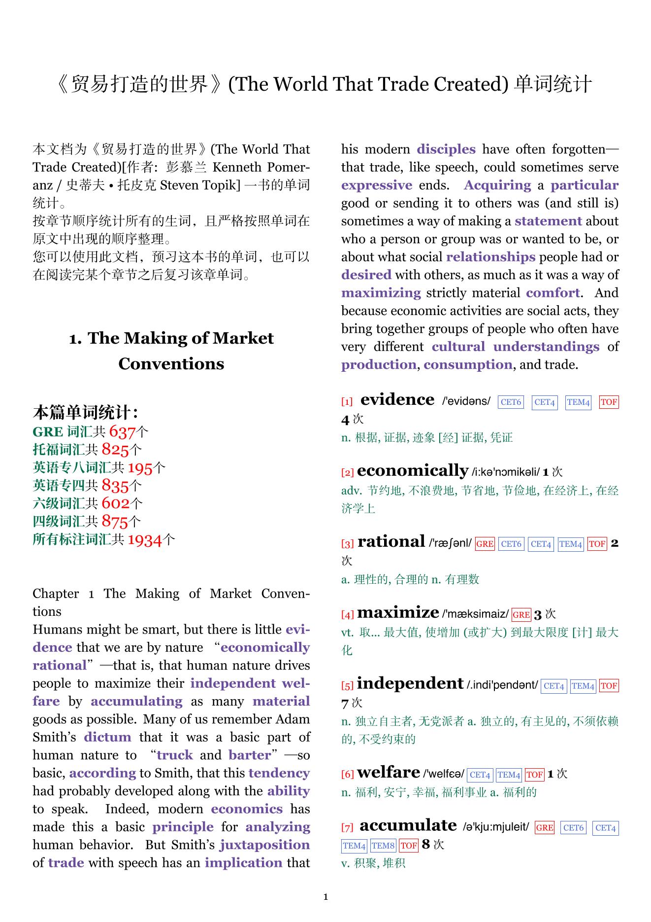 The World That Trade Created章节单词统计