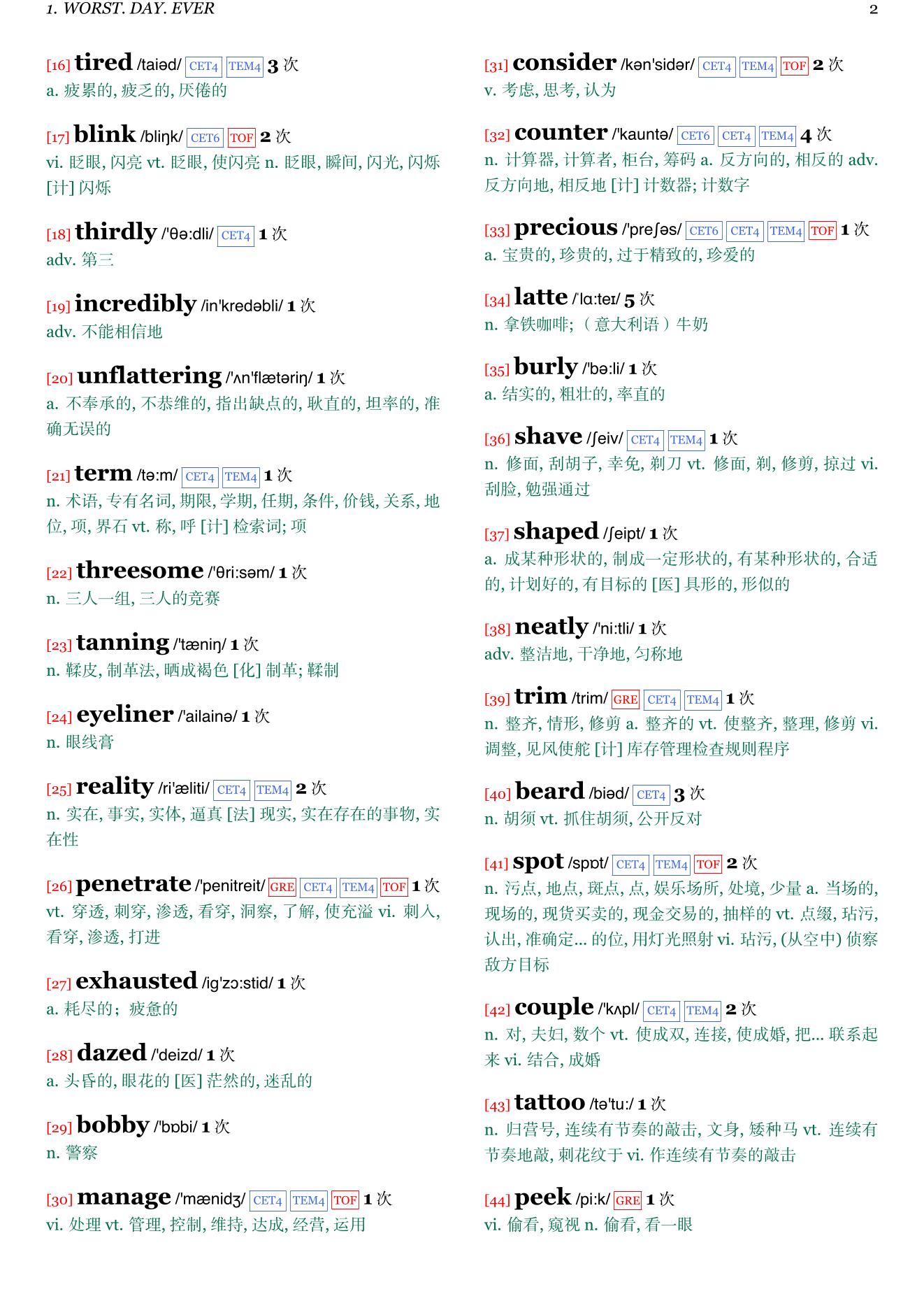 Things We Never Got Over章节单词统计