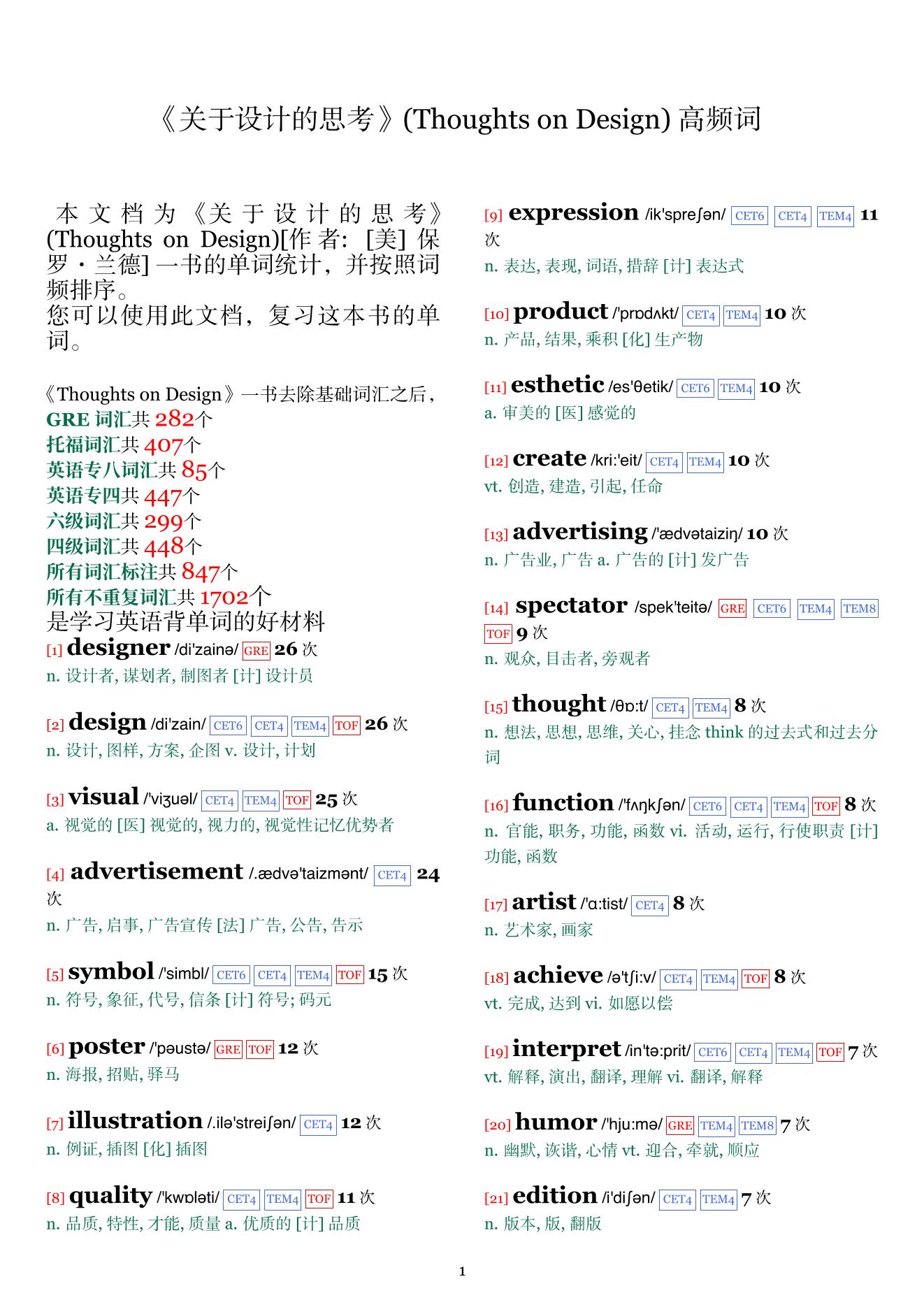 Thoughts on Design词频统计
