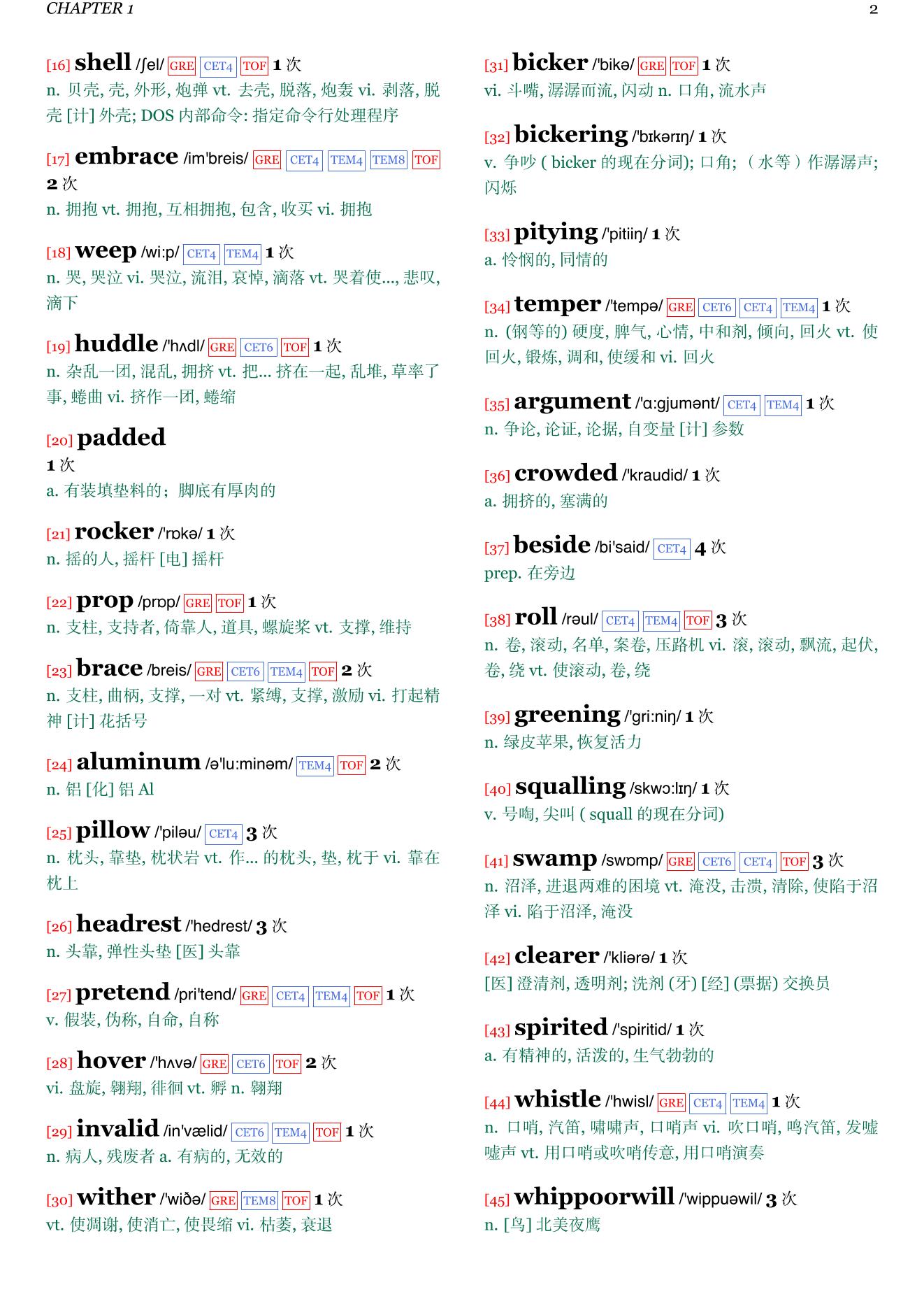 To Dance With The White Dog章节单词统计