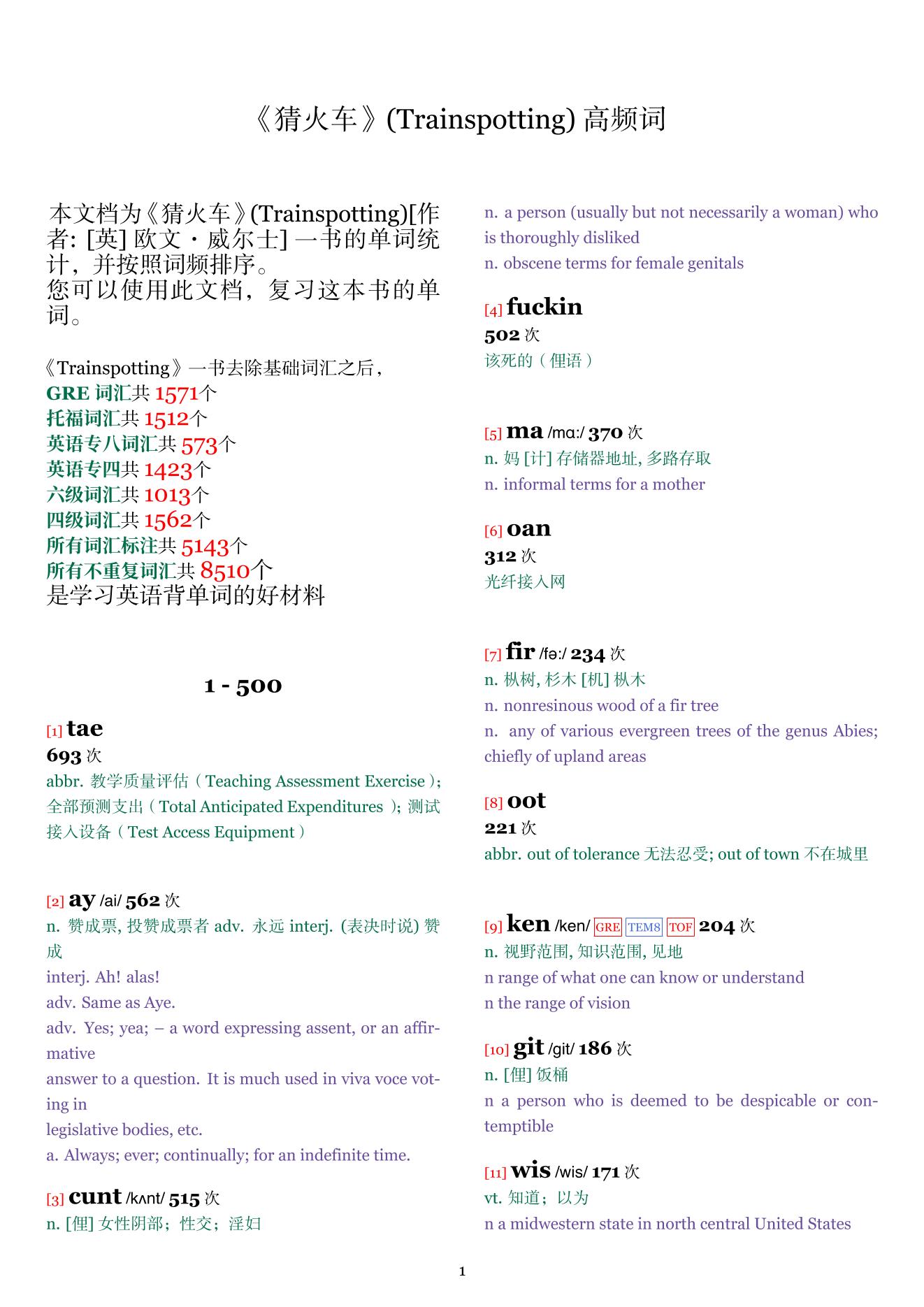 Trainspotting词频统计