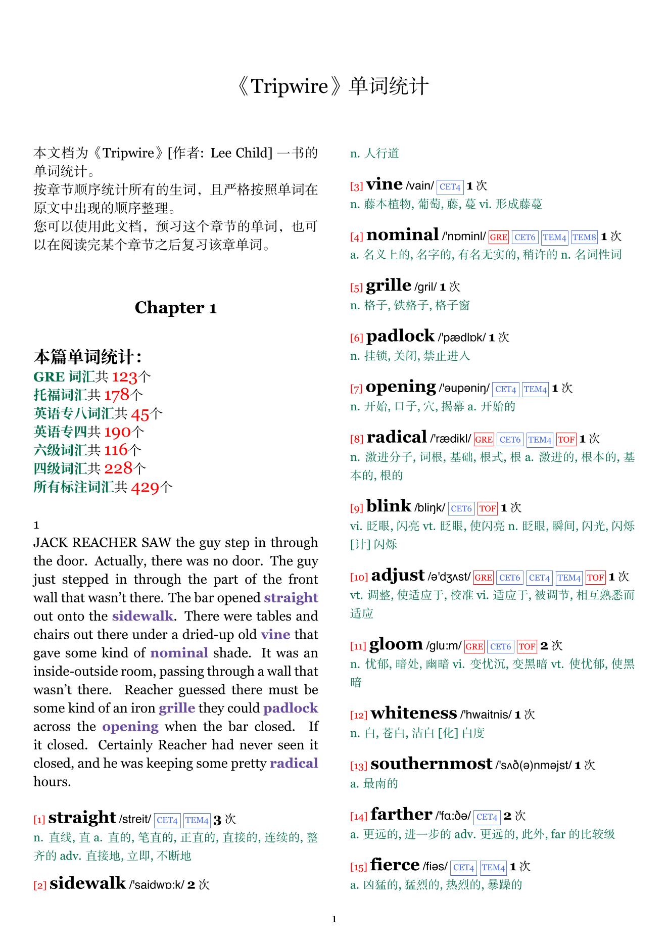 Tripwire章节单词统计