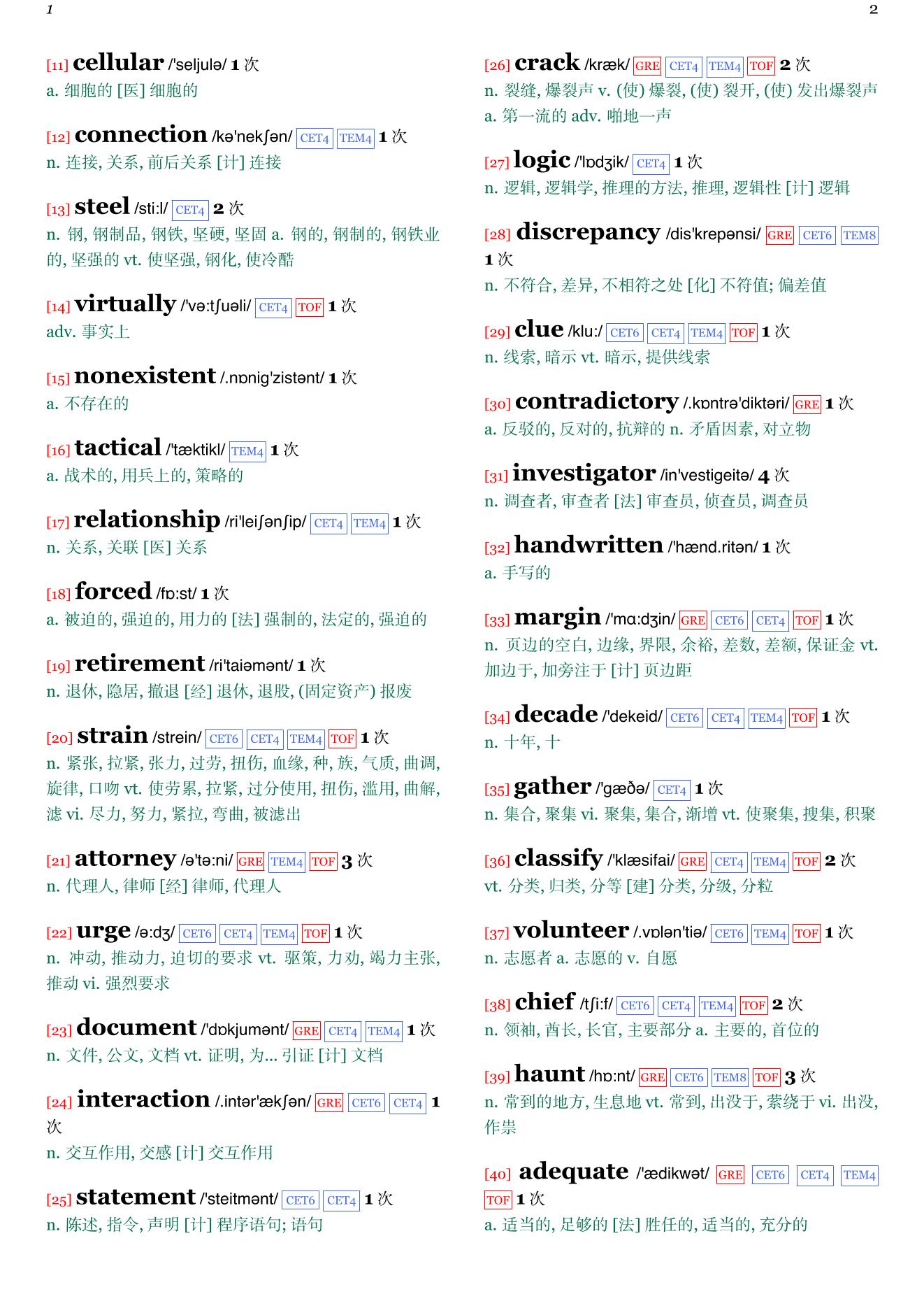 Two Kinds of Truth章节单词统计