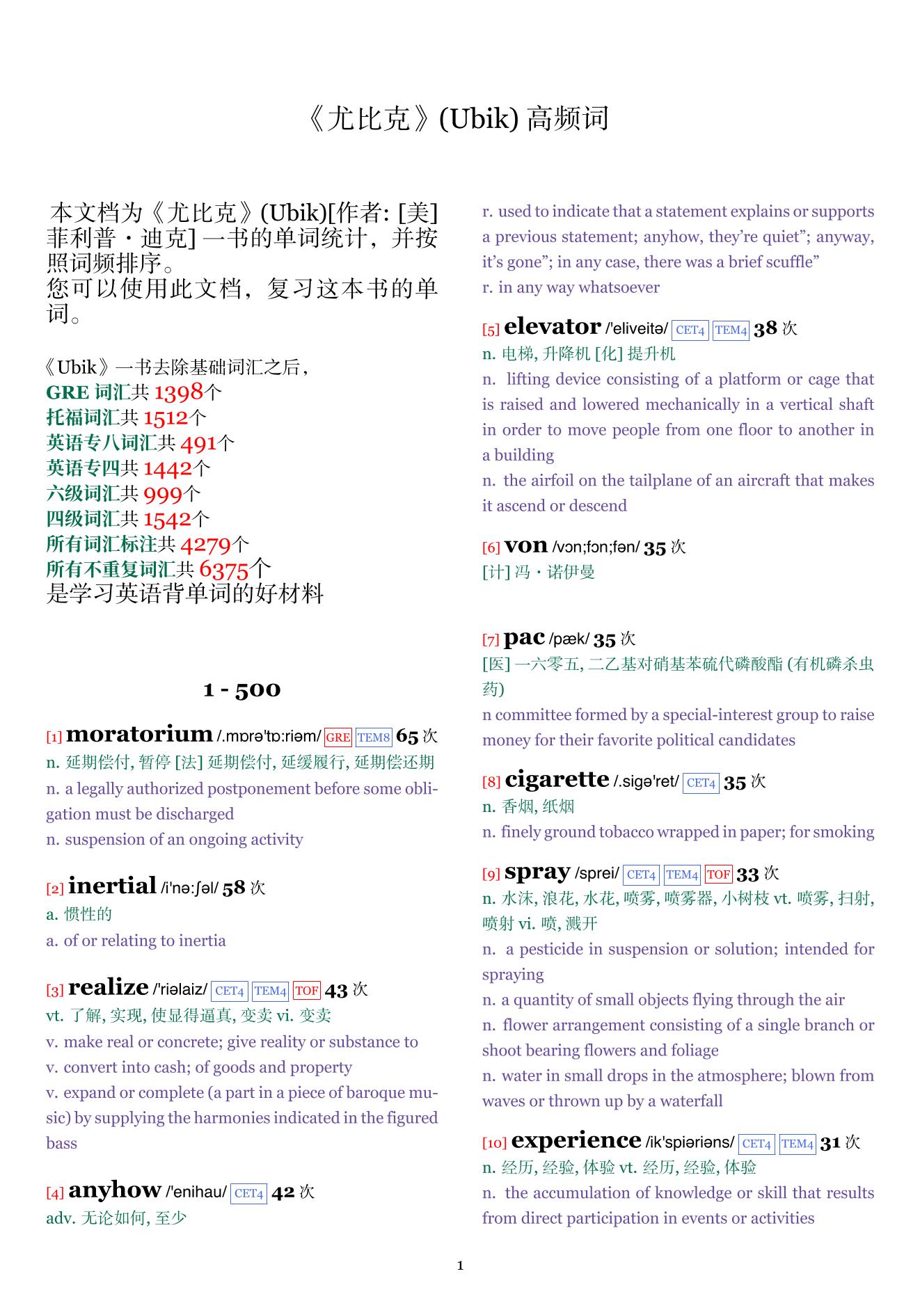 Ubik词频统计