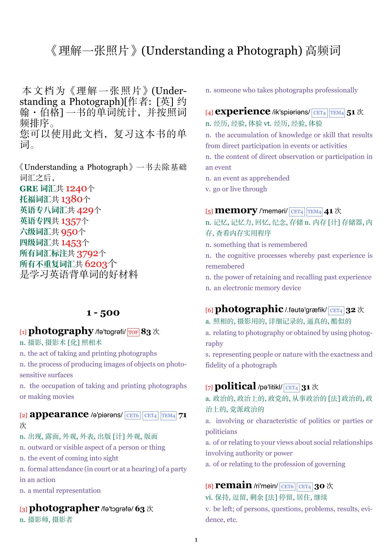 Understanding a Photograph词频统计