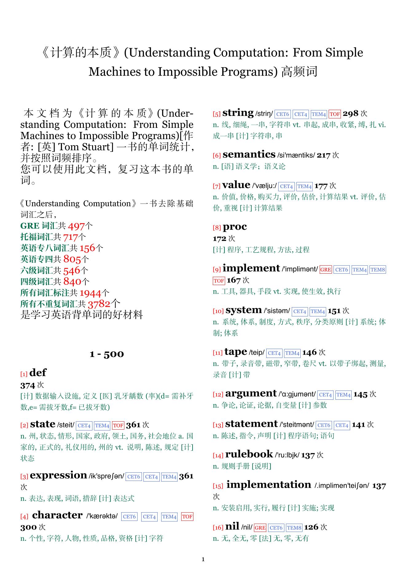 Understanding Computation: From Simple Machines to Impossible Programs词频统计
