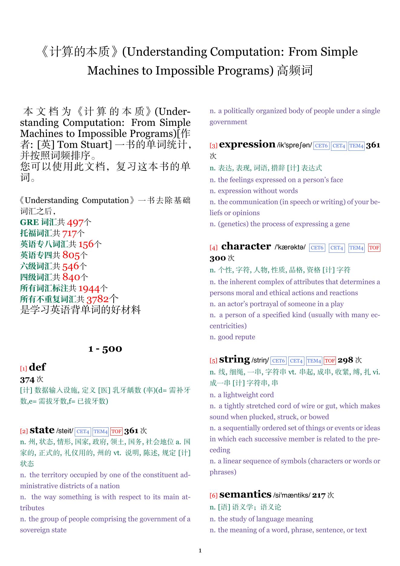 Understanding Computation: From Simple Machines to Impossible Programs词频统计