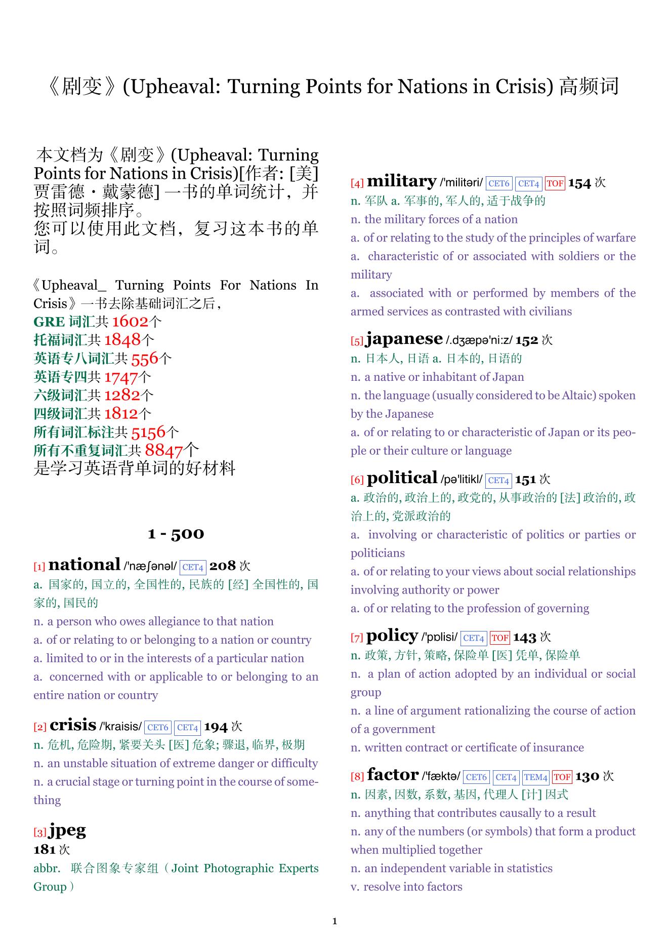Upheaval: Turning Points for Nations in Crisis词频统计
