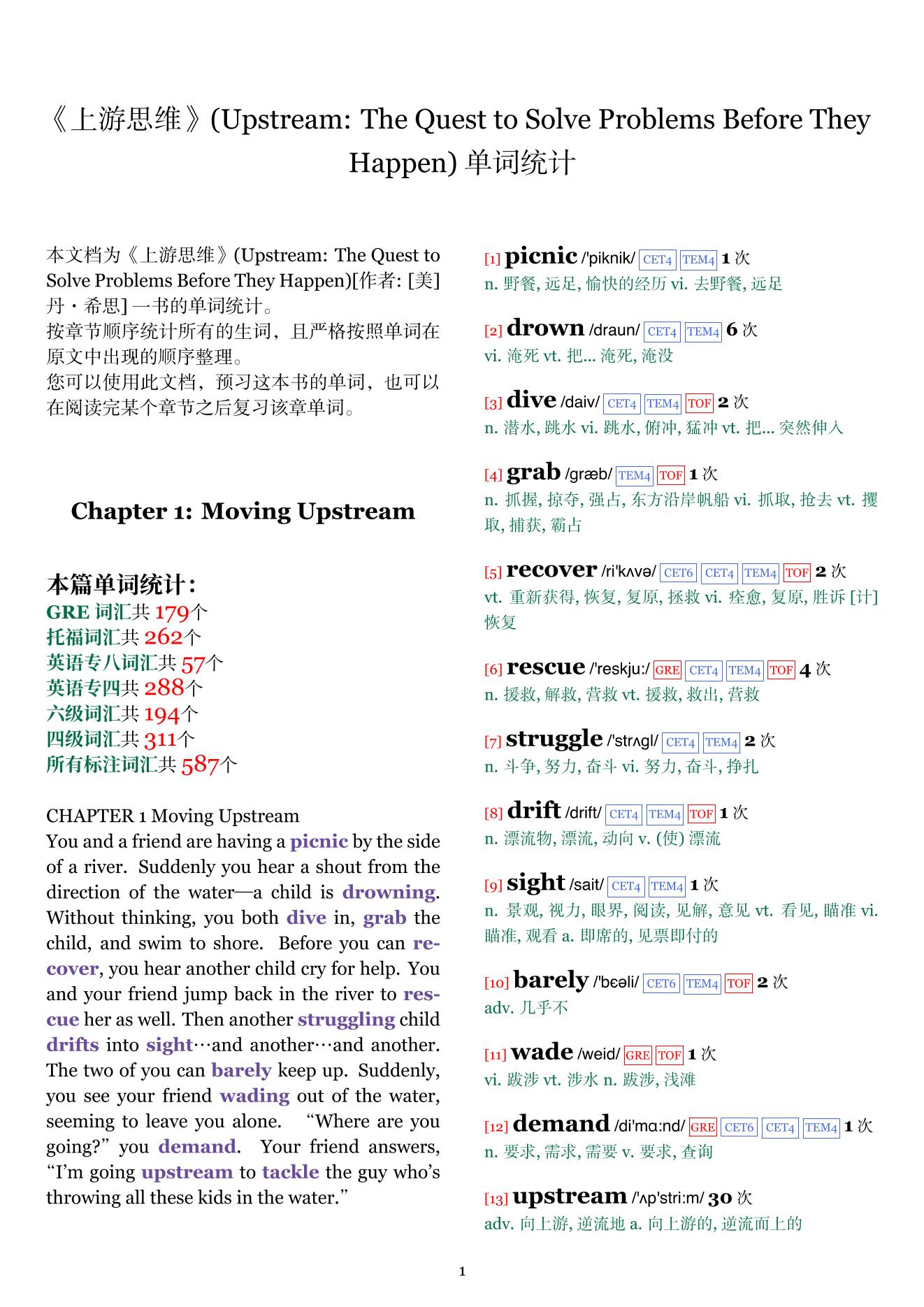 Upstream: The Quest to Solve Problems Before They Happen章节单词统计