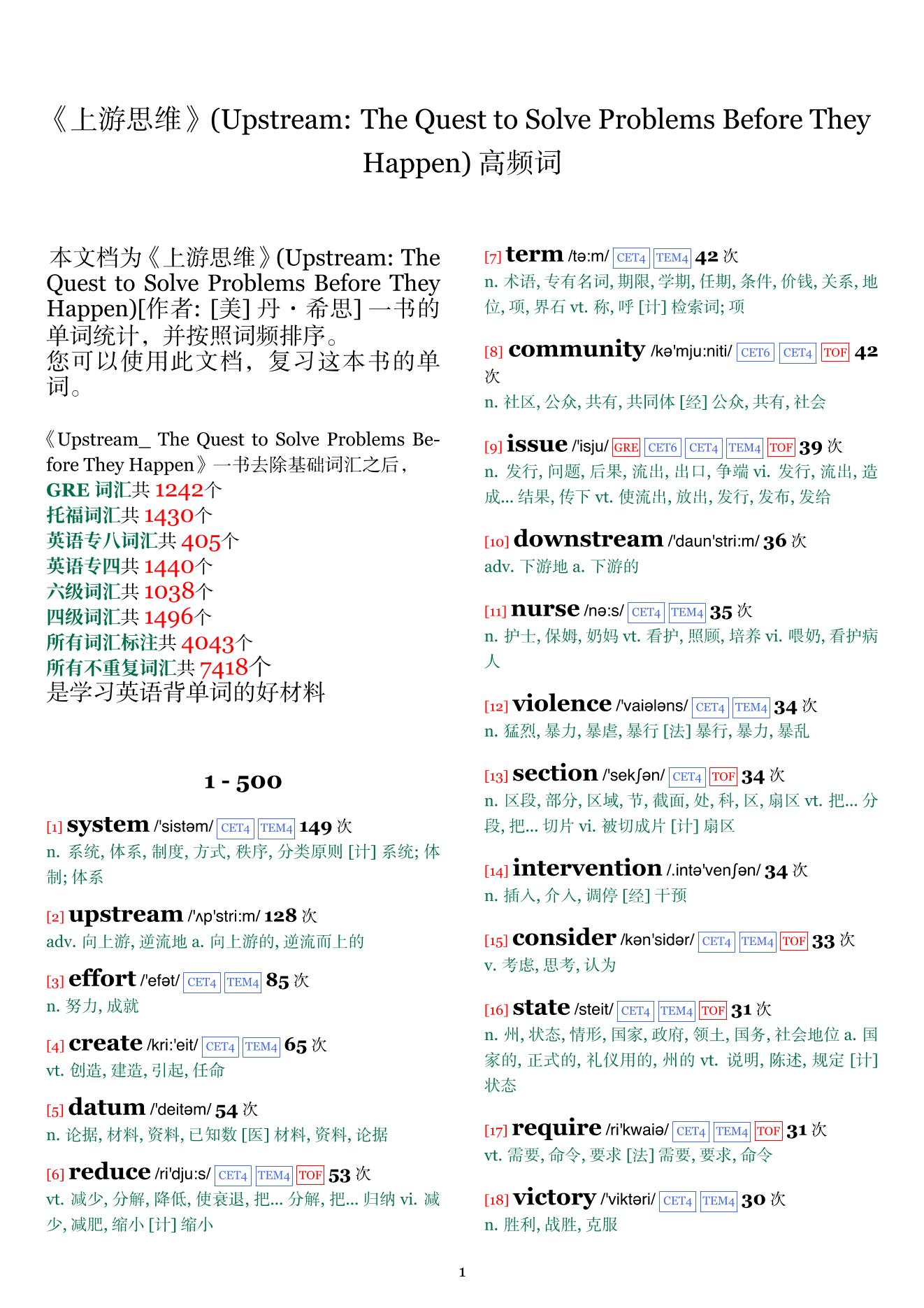 Upstream: The Quest to Solve Problems Before They Happen词频统计