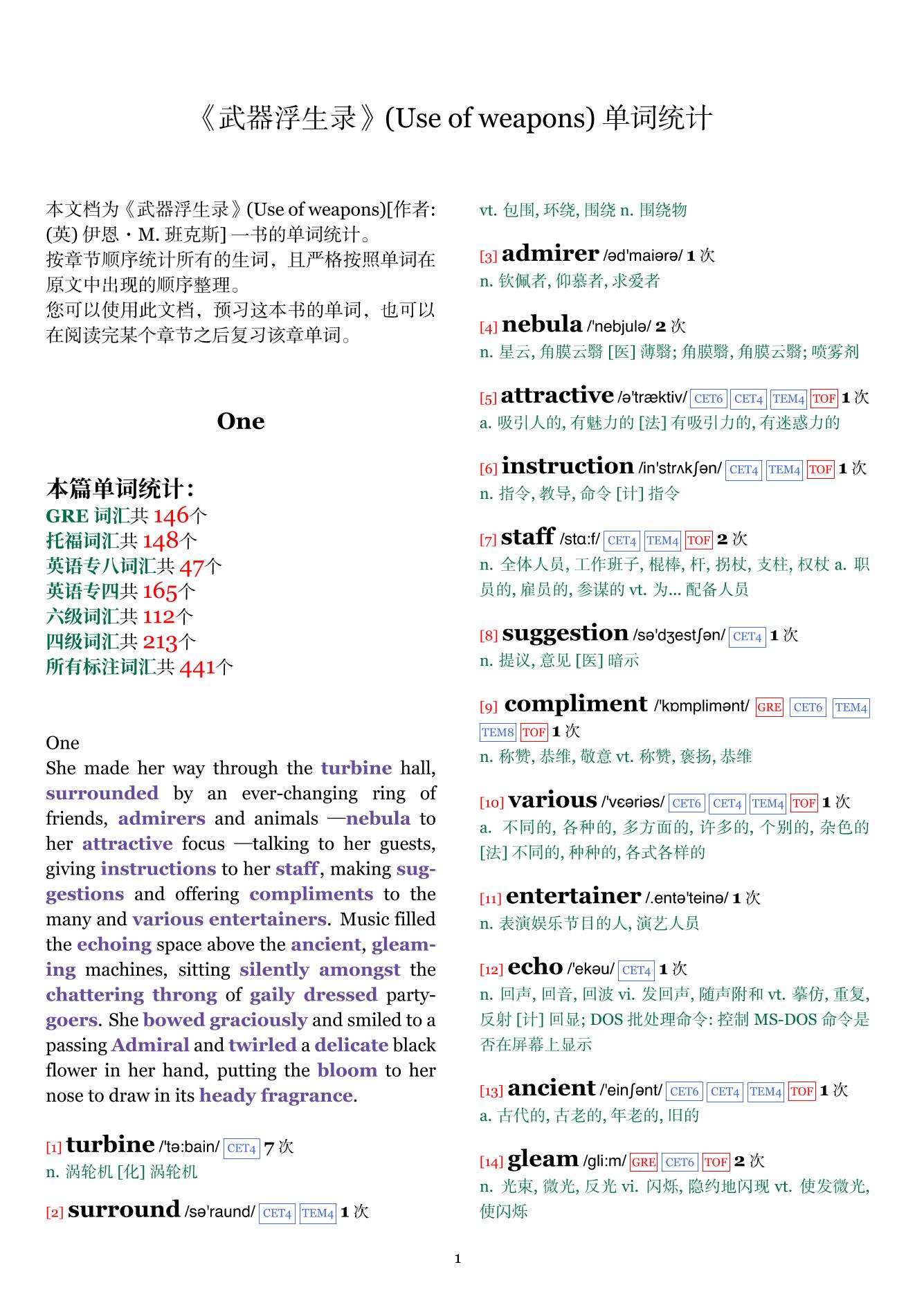 Use of weapons章节单词统计