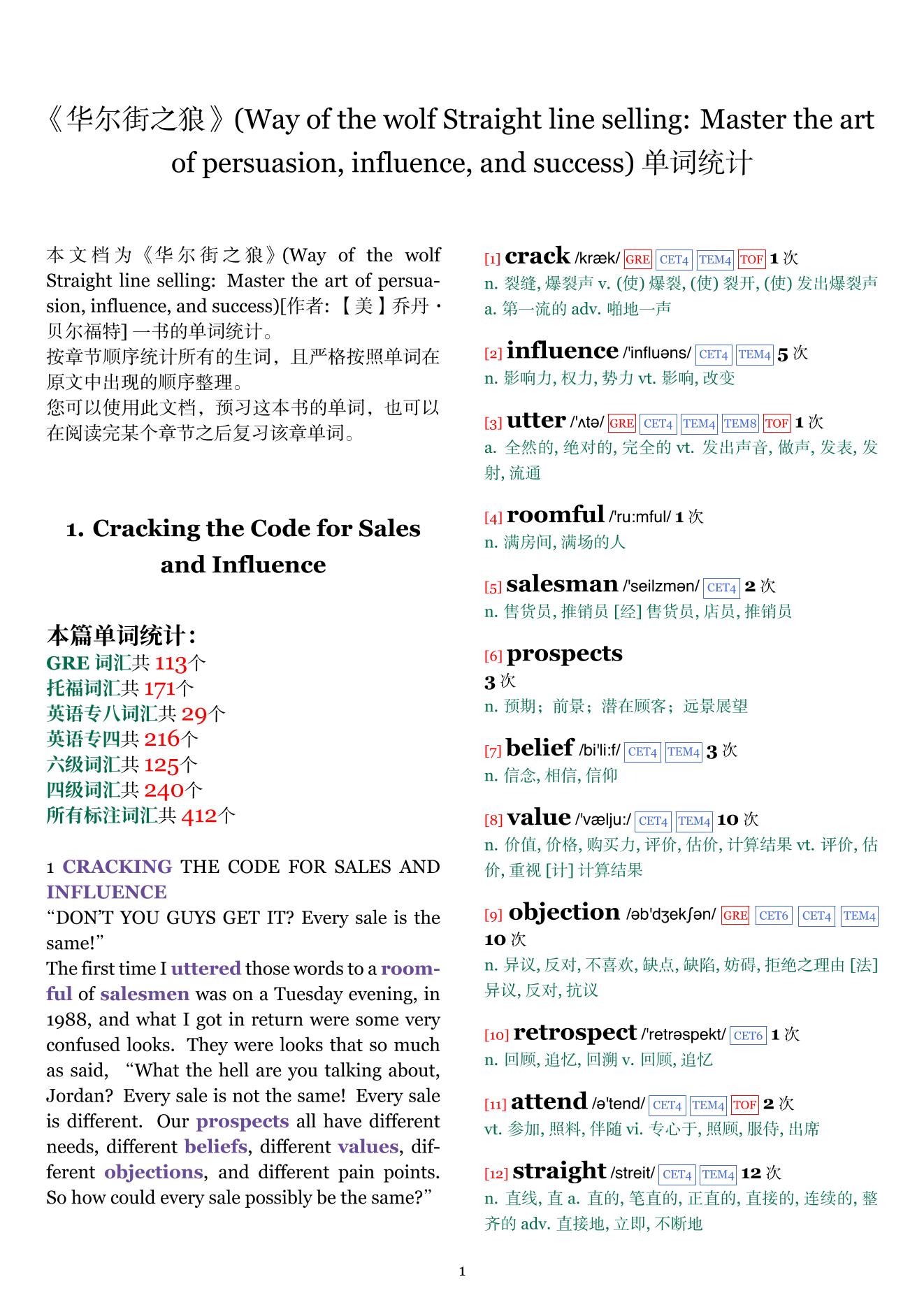 Way of the wolf Straight line selling: Master the art of persuasion, influence, and success章节单词统计