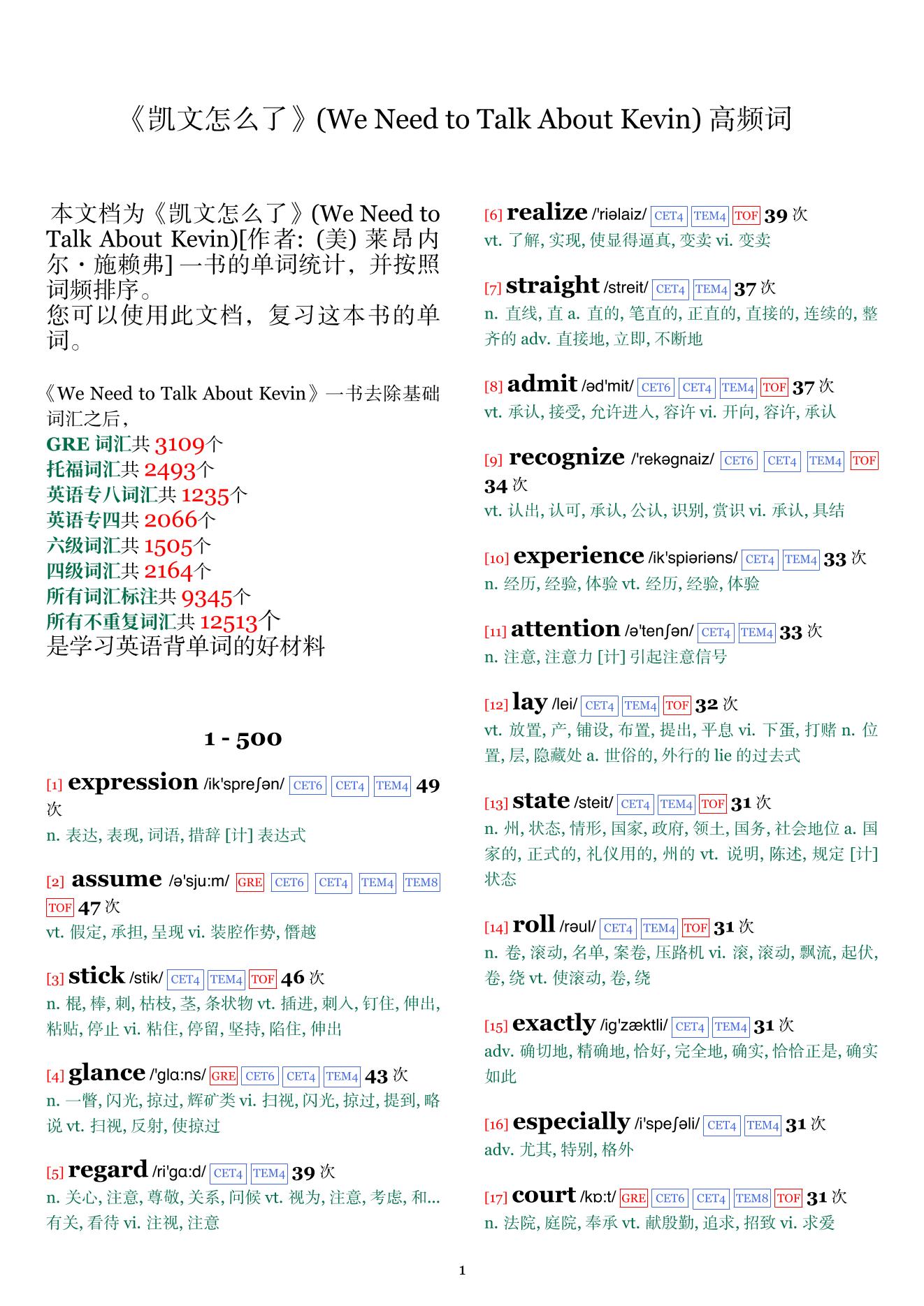 We Need to Talk About Kevin词频统计