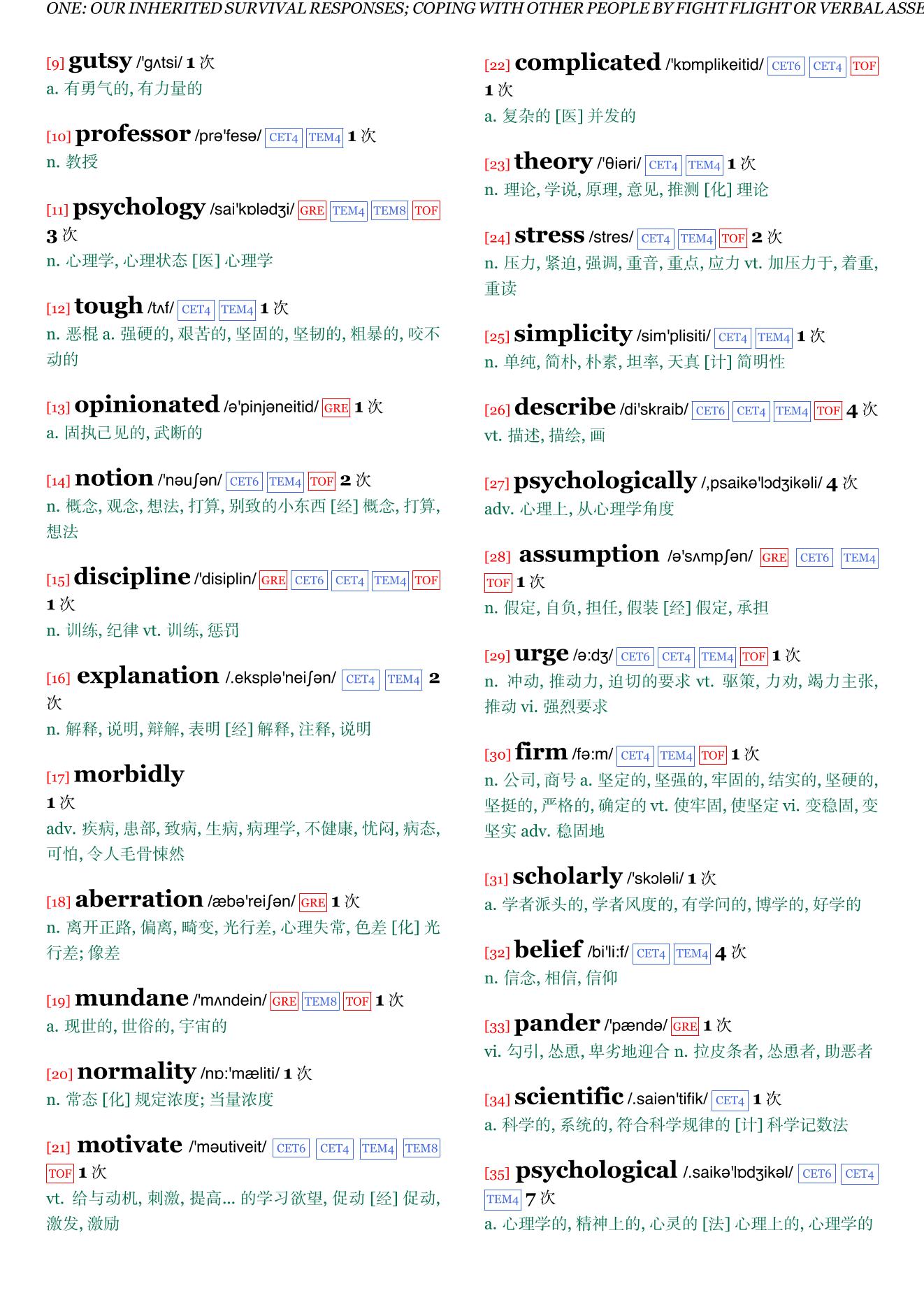 WHEN I SAY NO, I FEEL GUILTY章节单词统计