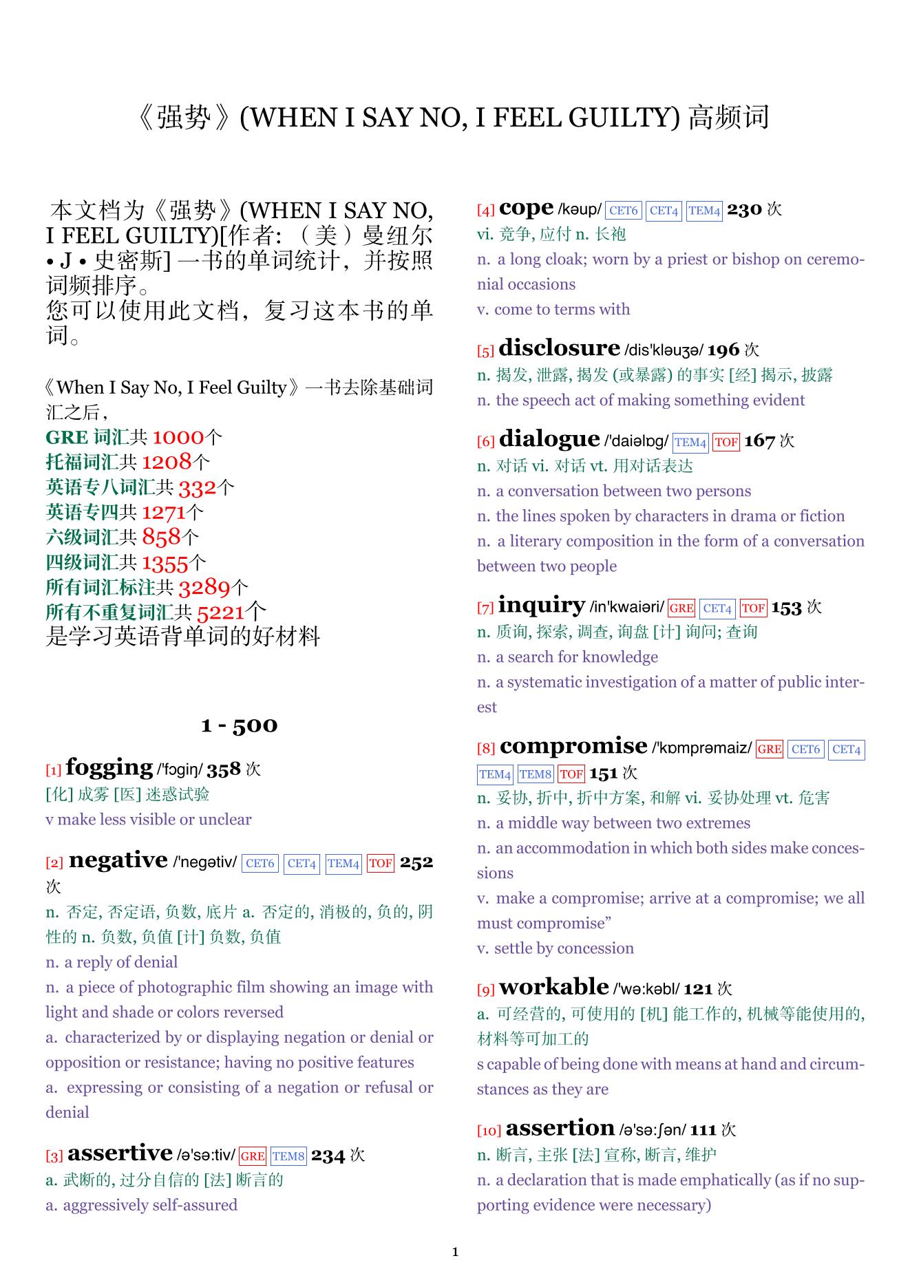 WHEN I SAY NO, I FEEL GUILTY词频统计