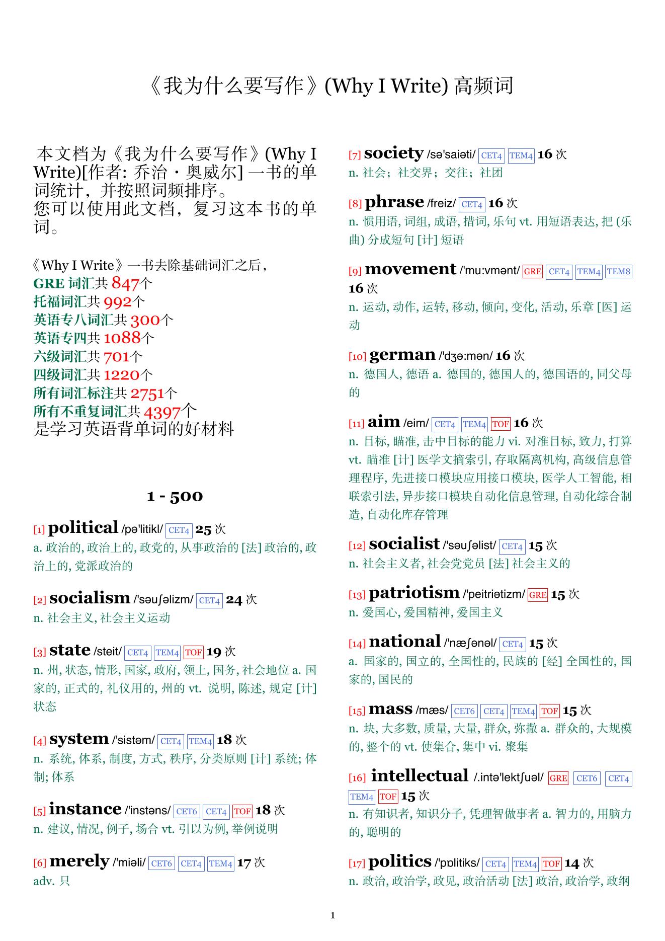 Why I Write词频统计