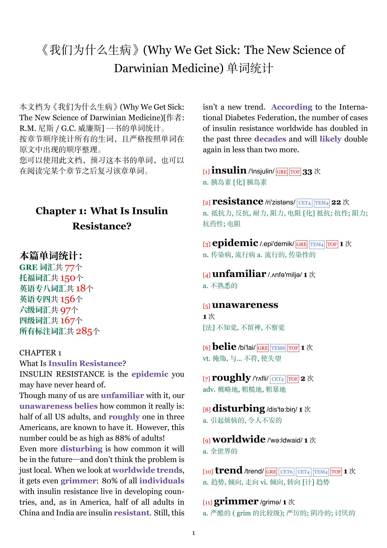 Why We Get Sick: The New Science of Darwinian Medicine章节单词统计