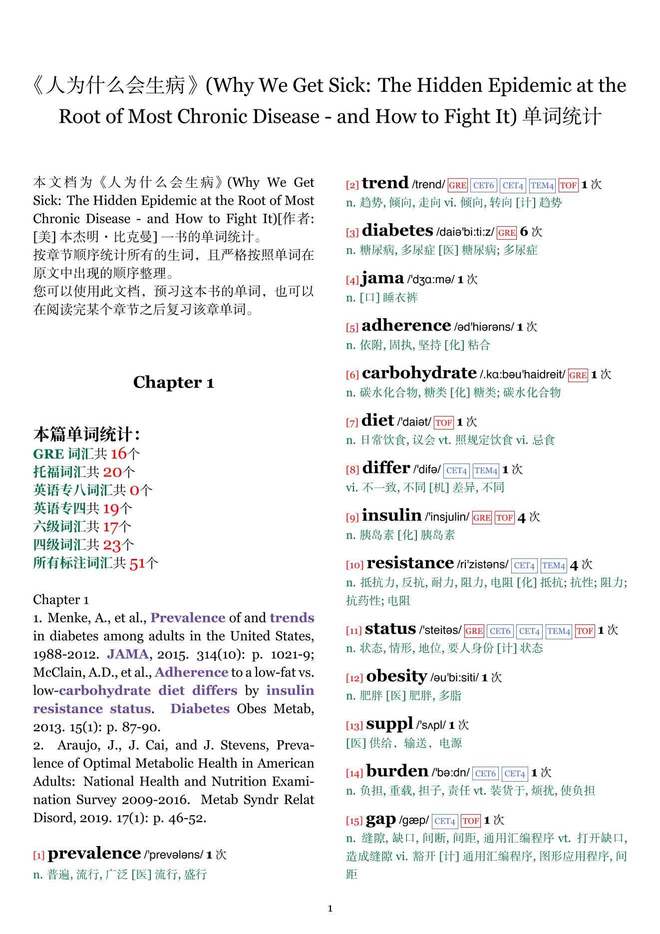 Why We Get Sick: The Hidden Epidemic at the Root of Most Chronic Disease - and How to Fight It章节单词统计