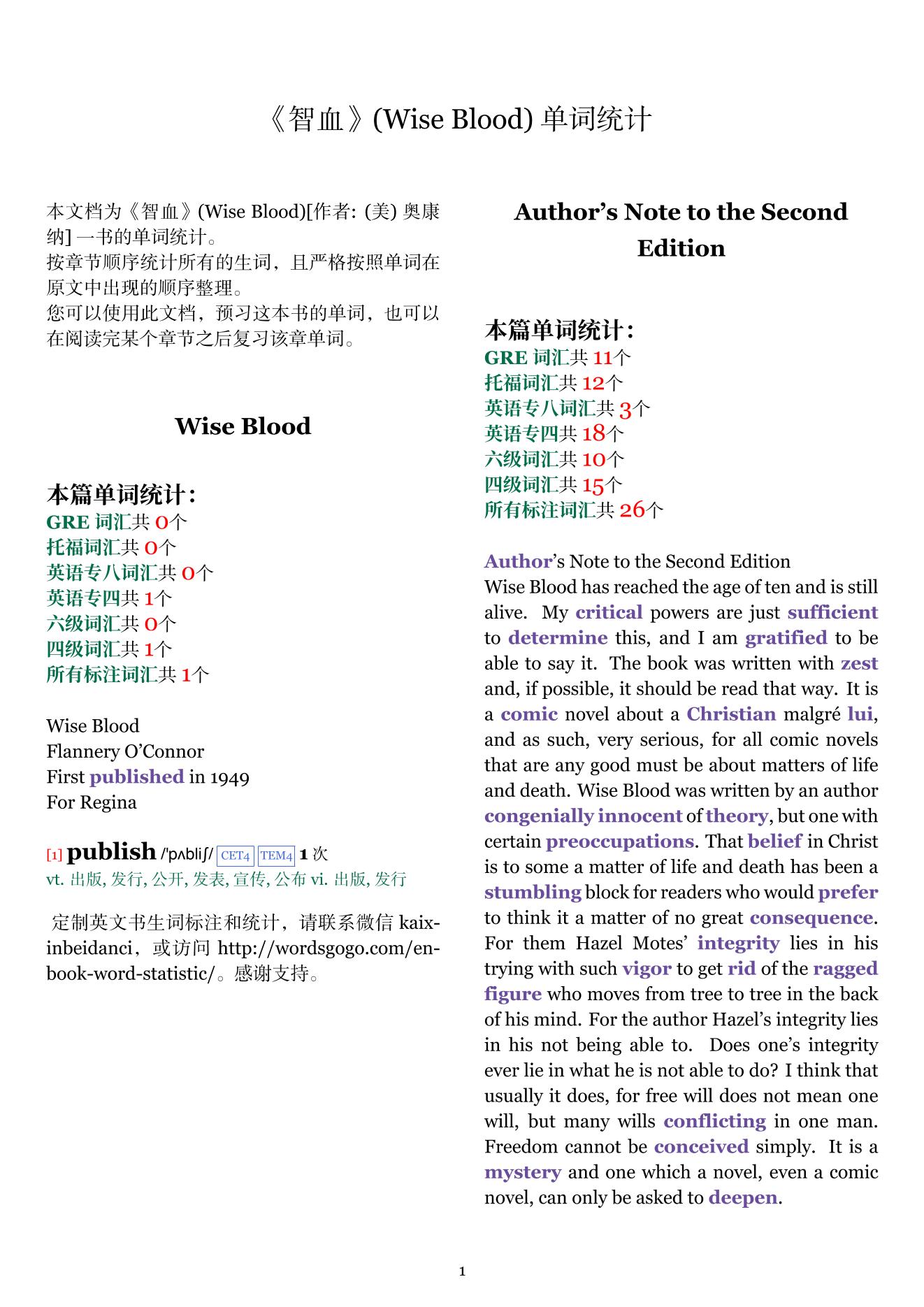 Wise Blood章节单词统计