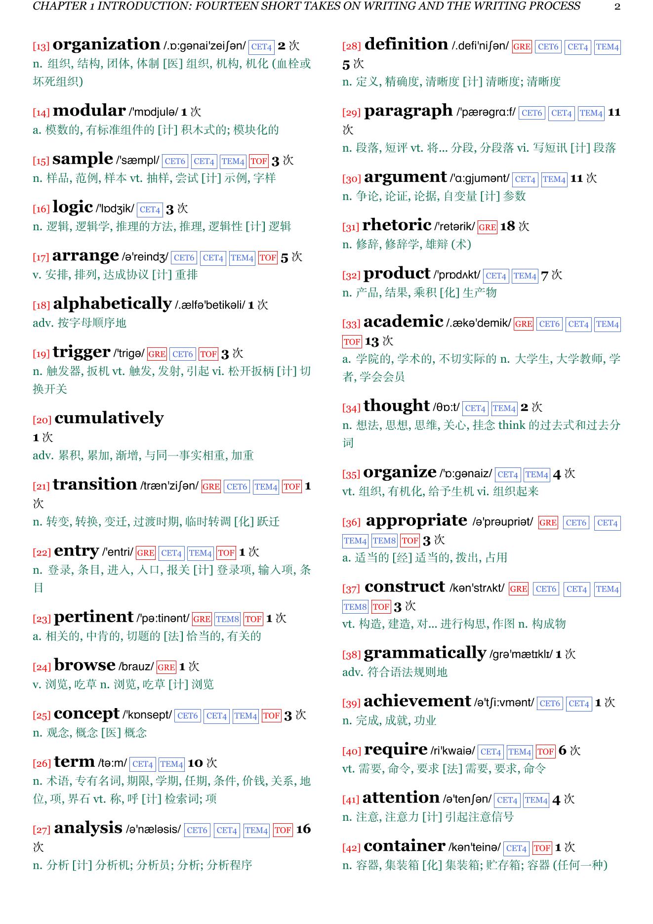 Writing Analytically章节单词统计