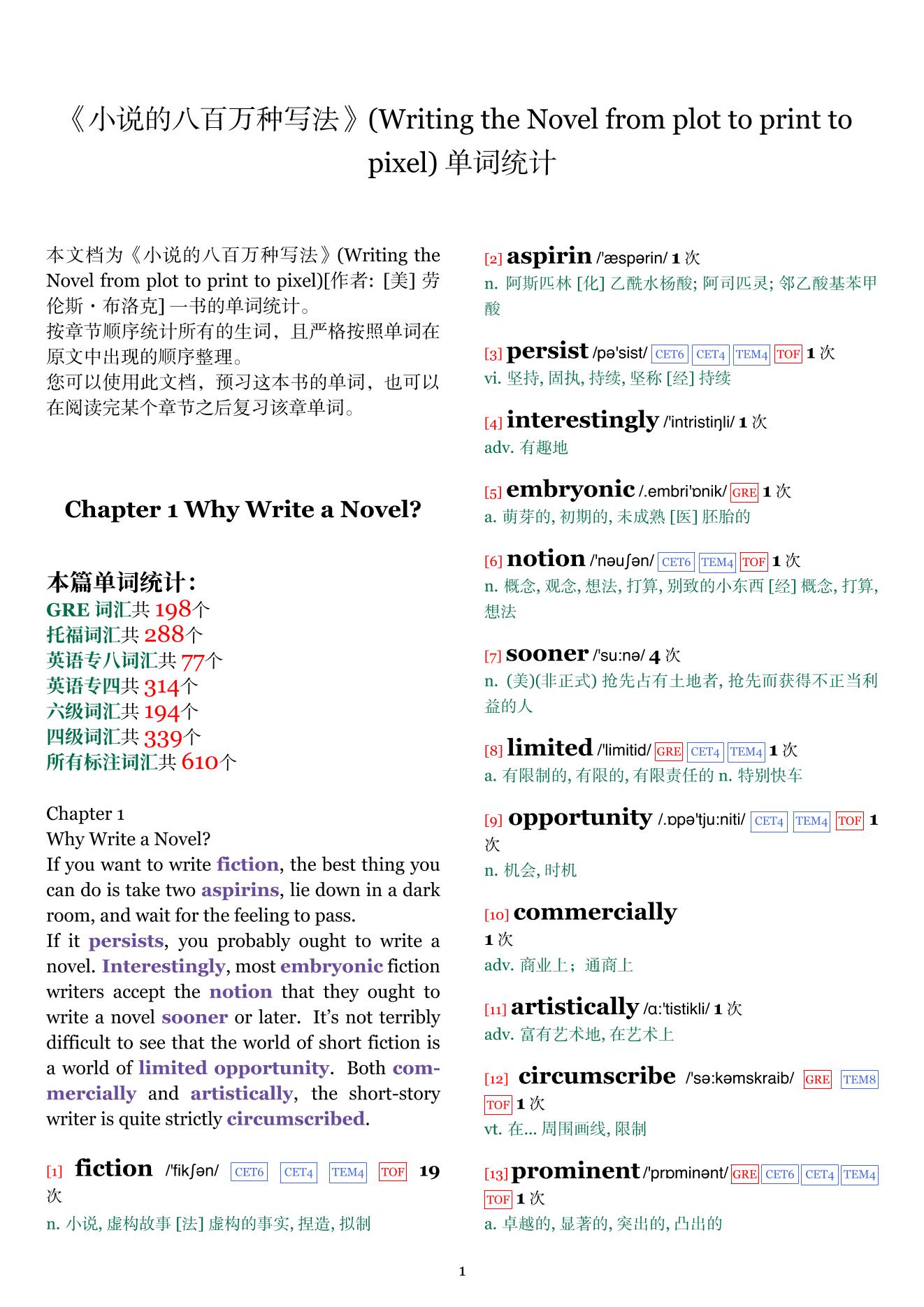 Writing the Novel from plot to print to pixel章节单词统计