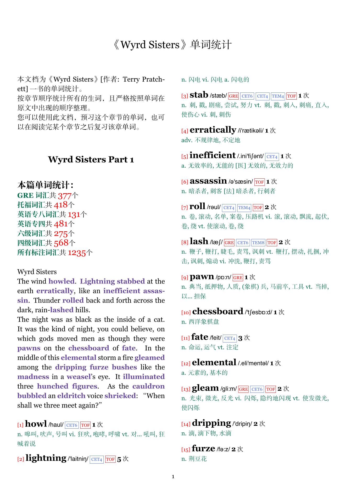 Wyrd Sisters章节单词统计