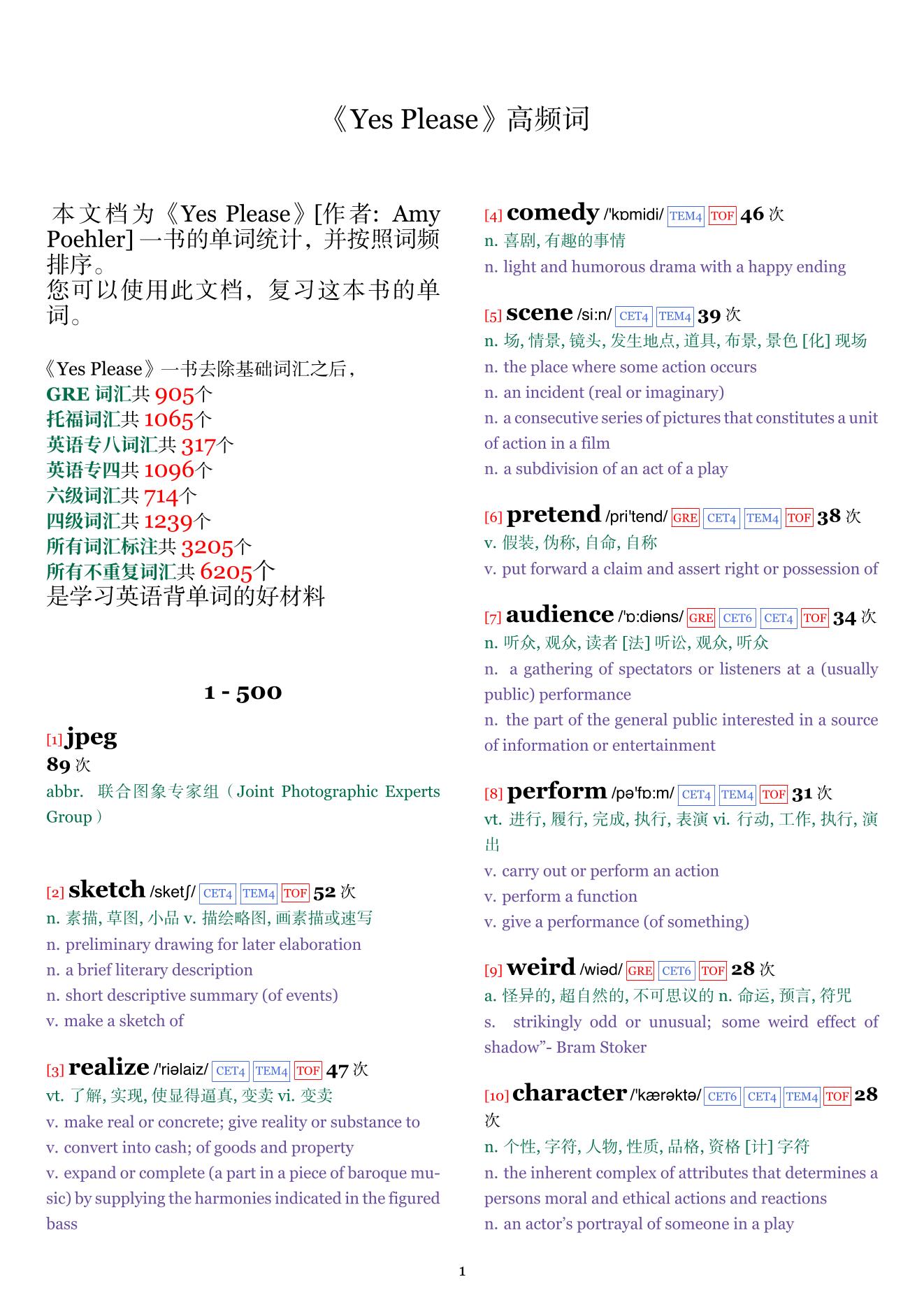 Yes Please词频统计